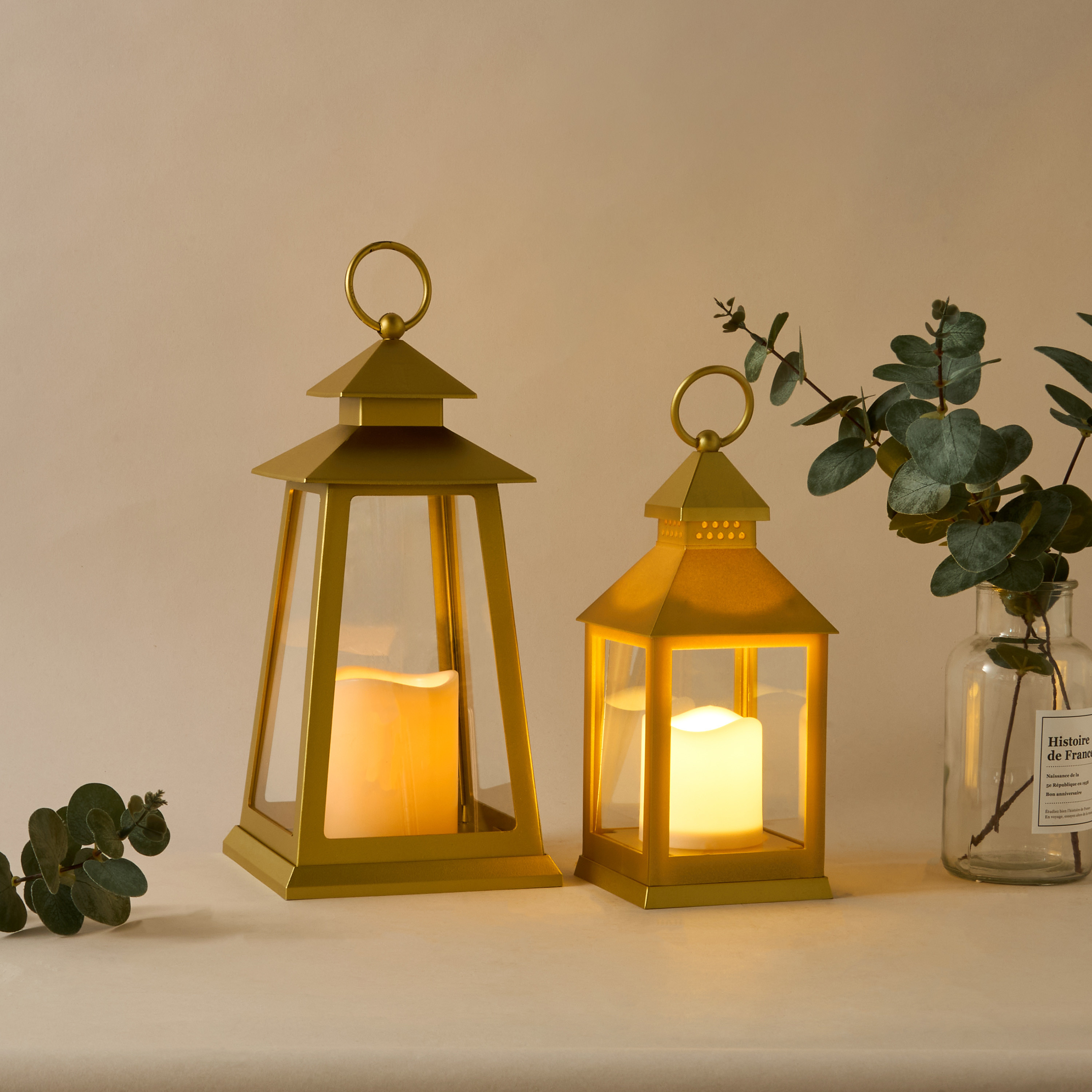 Metal Lantern with LED Flame Candle - 15x15x31 cms-household-homefragrance-candles-image-6
