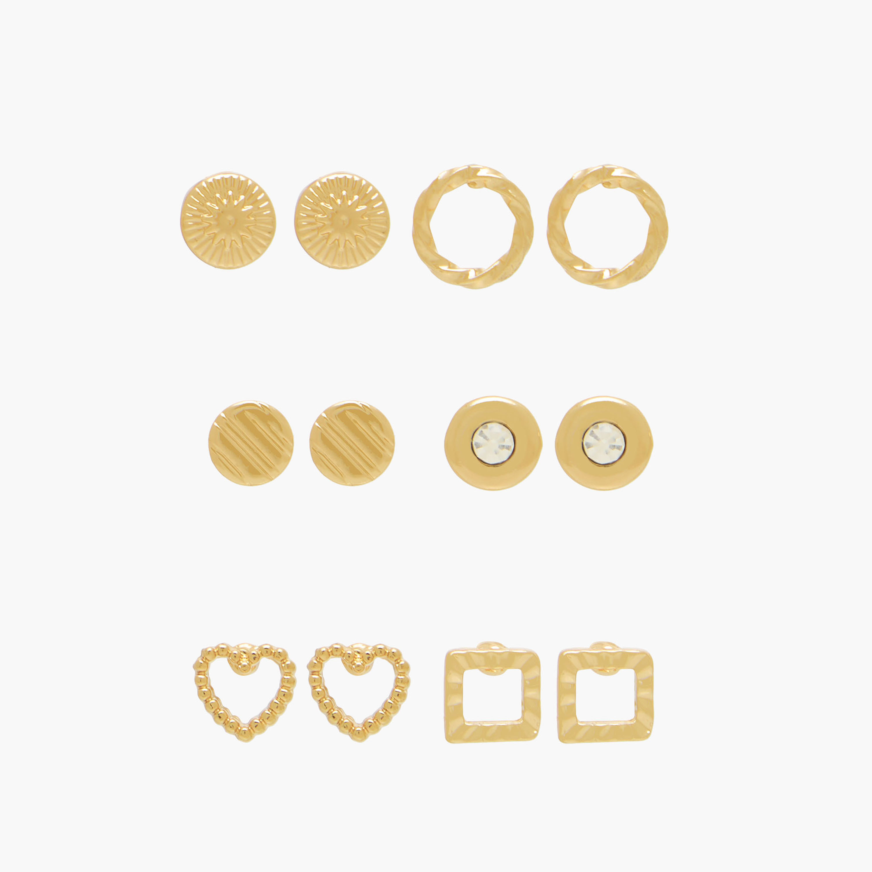 Pack of 6 Metal Stud Earrings with Pushback Closure-women-watchesandjewellery-jewellery-earrings-image-1