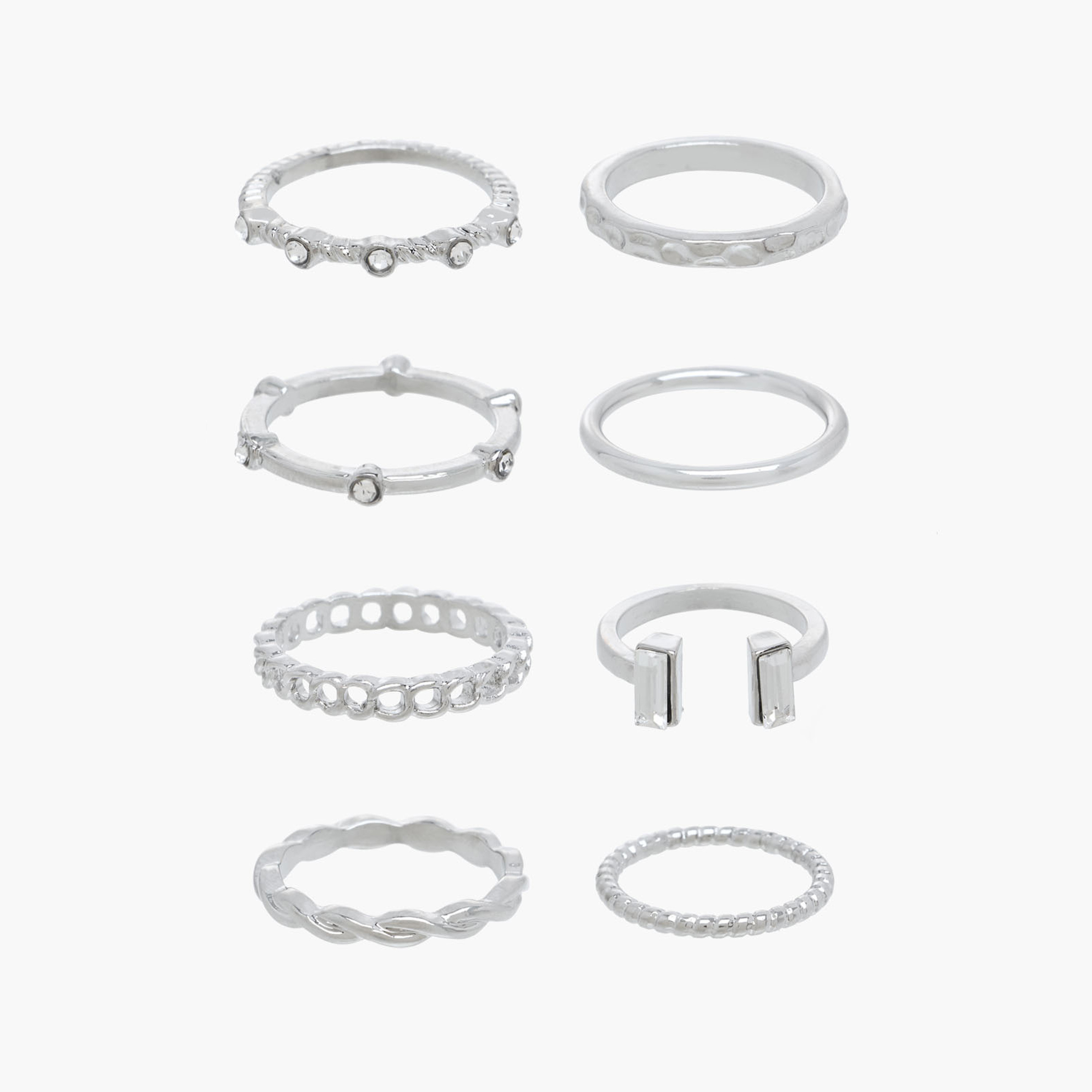 Stackable Silver Tone Metal Ring - Set of 8-women-watchesandjewellery-jewellery-rings-image-1