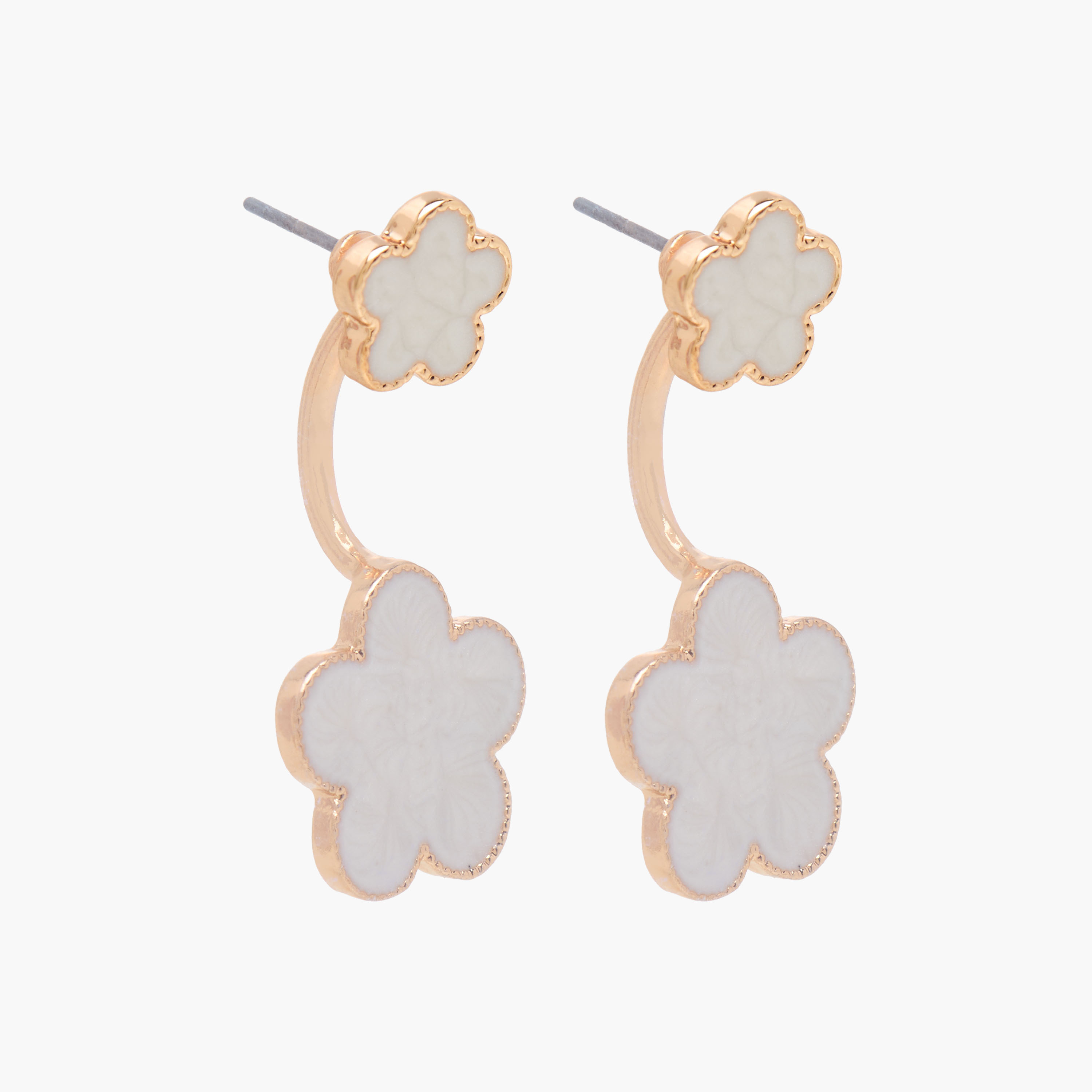 Metallic Floral Earrings with Pushback Closure-women-watchesandjewellery-jewellery-earrings-image-1