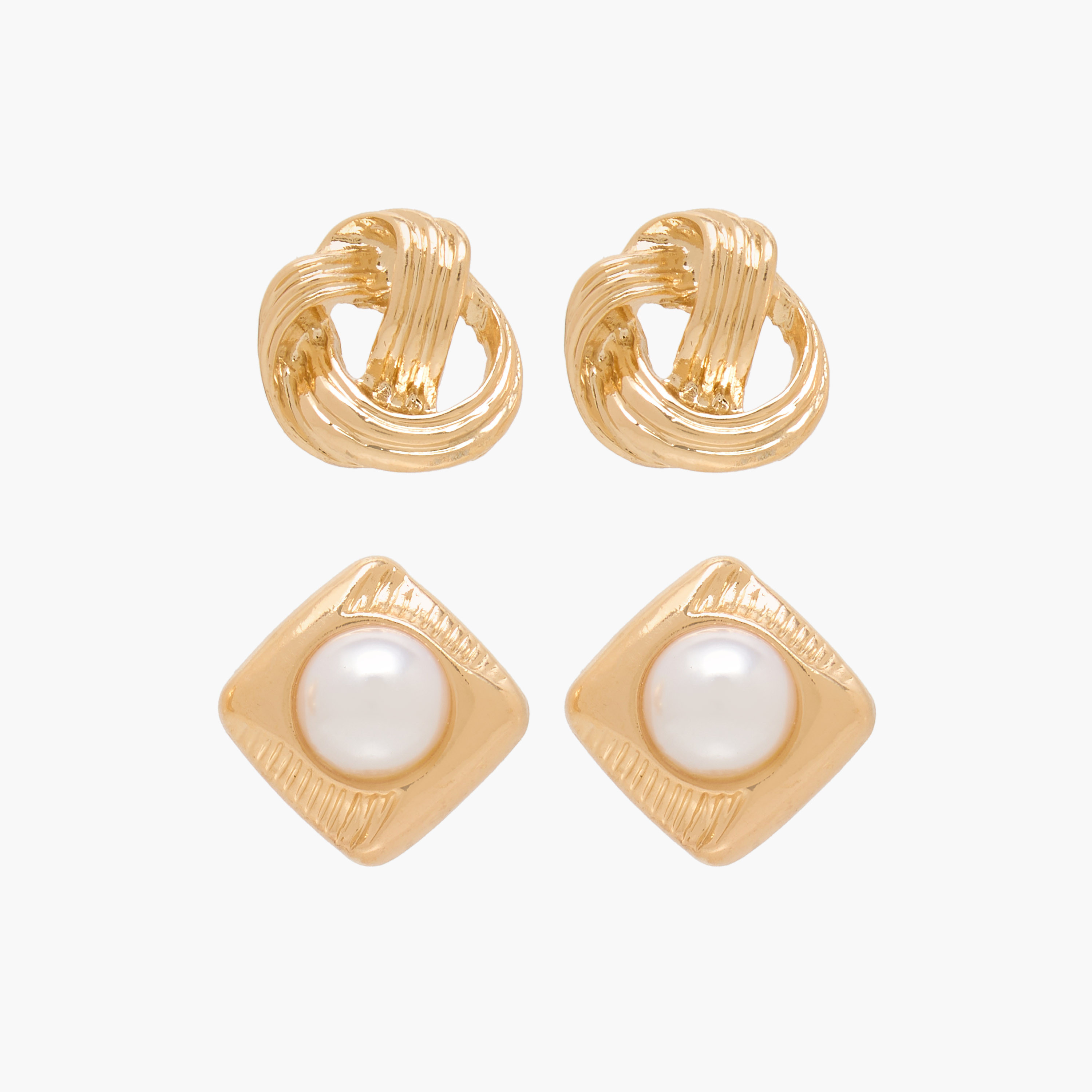Pack of 2 Metal Embellished Stud Earrings with Pushback Closure-women-watchesandjewellery-jewellery-earrings-image-1