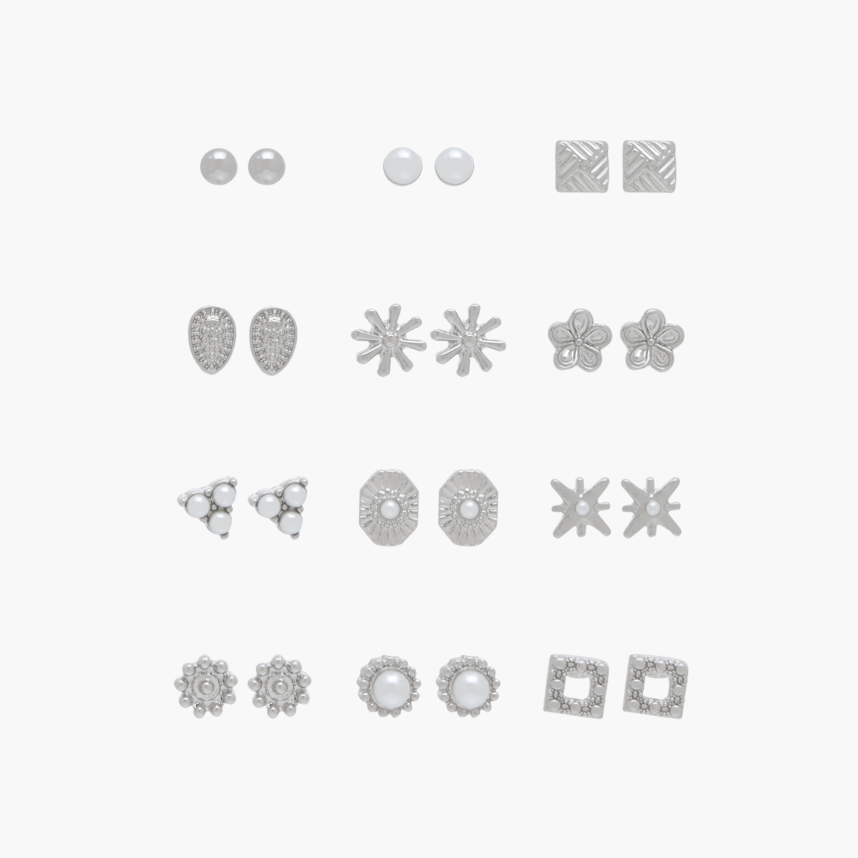 Pack of 12 Assorted Stud Earrings with Pushback Closure-women-watchesandjewellery-jewellery-earrings-image-1