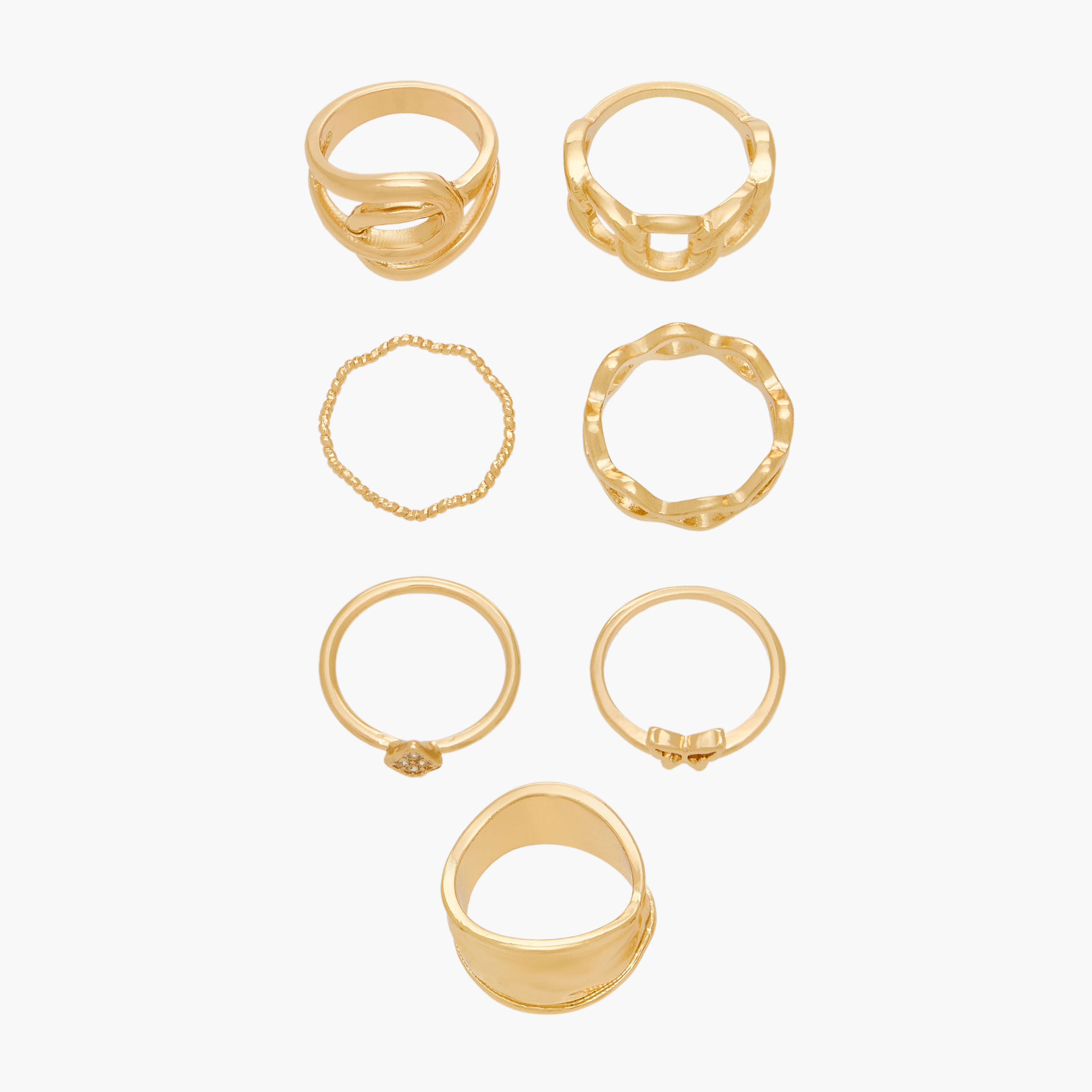 Gold Tone Ring with Assorted Detail - Set of 7-women-watchesandjewellery-jewellery-rings-image-1
