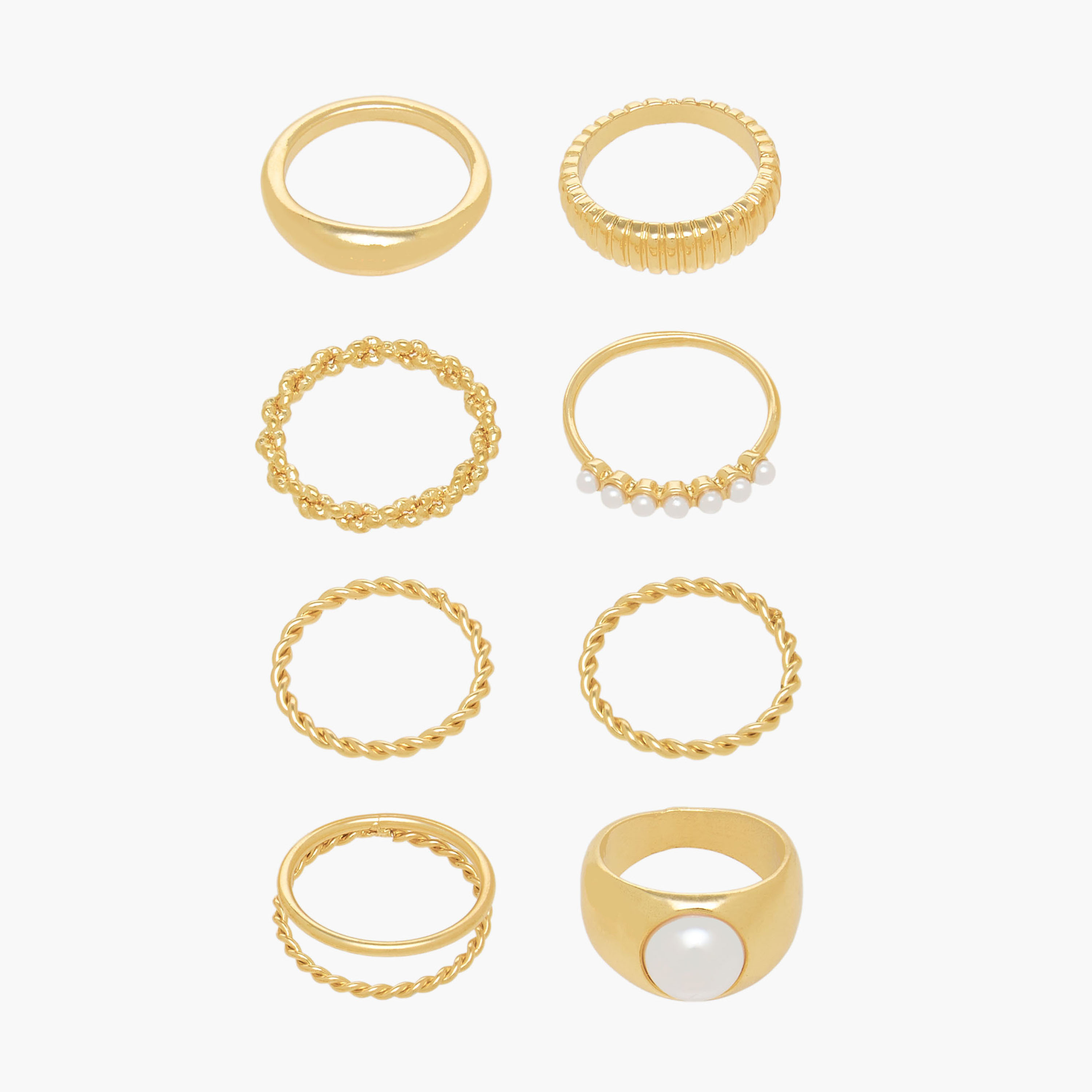 Assorted Stackable Gold Tone Metal Ring - Set of 8-women-watchesandjewellery-jewellery-rings-image-1