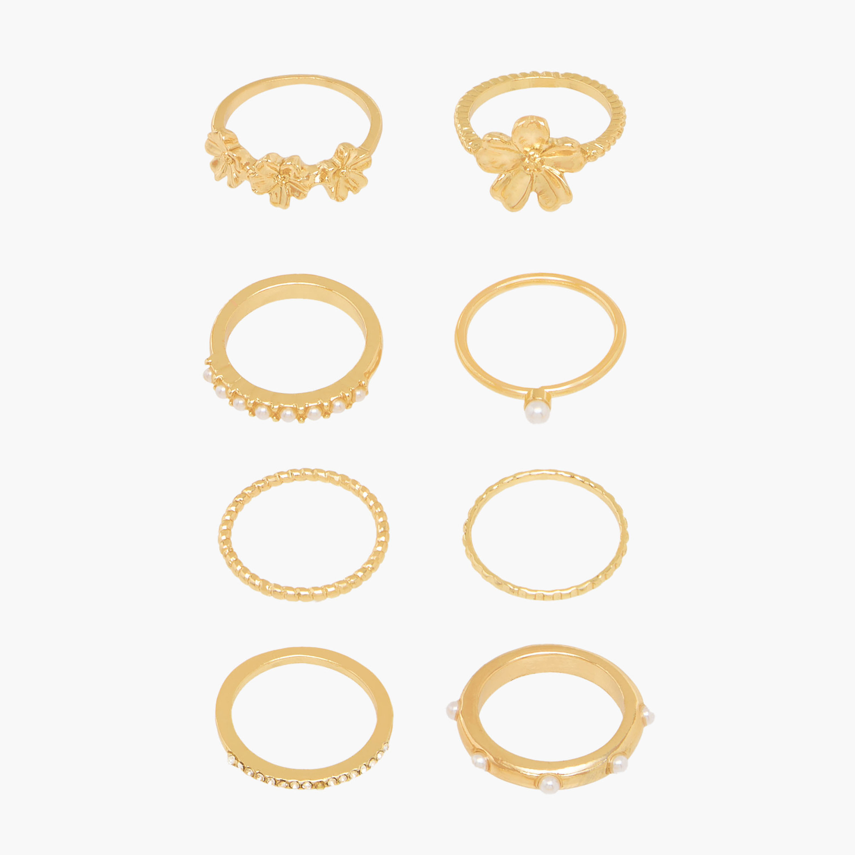 Assorted Stackable Gold Tone Metal Ring - Set of 8-women-watchesandjewellery-jewellery-rings-image-1
