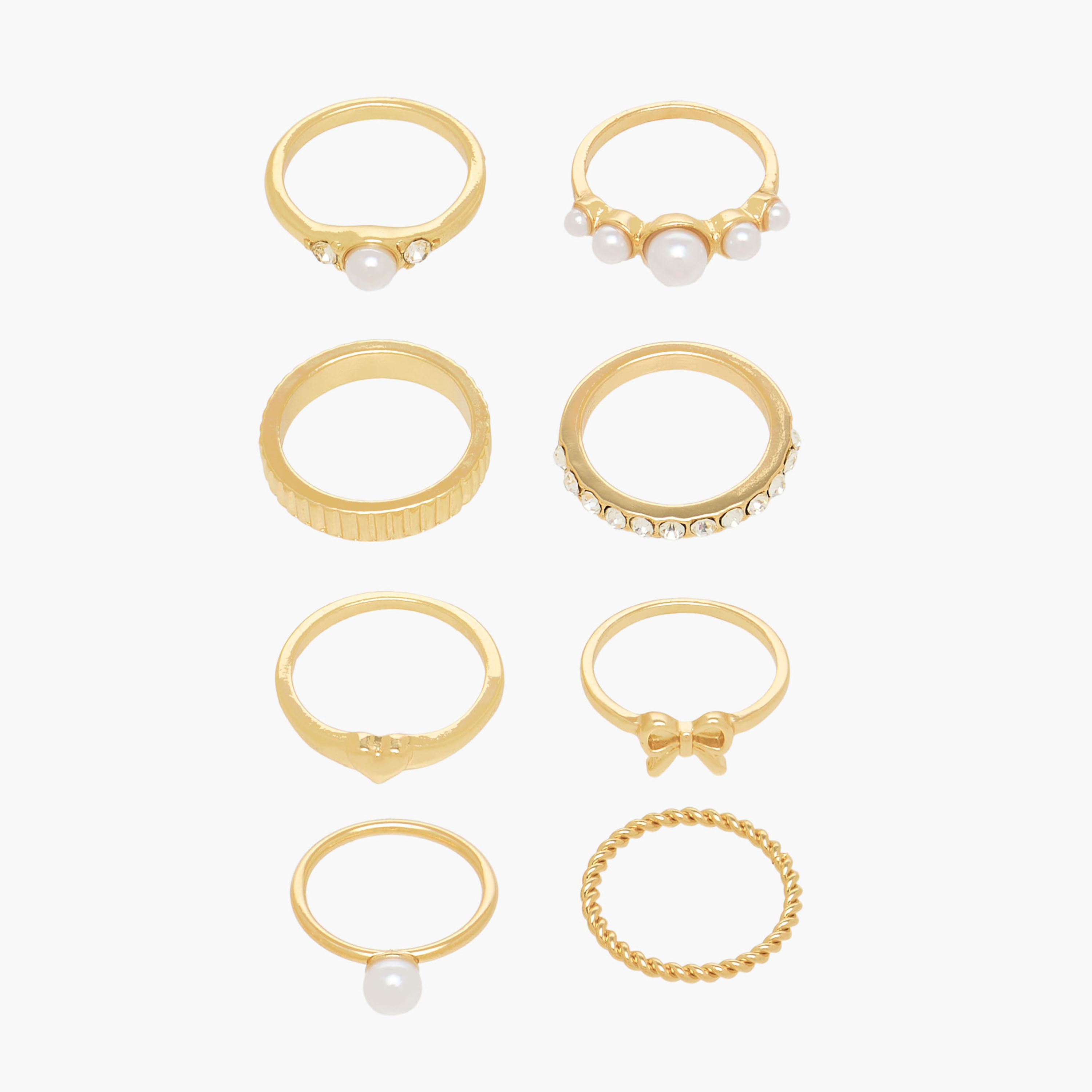 Gold Tone Ring with Pearl Detail - Set of 8-women-watchesandjewellery-jewellery-rings-image-1
