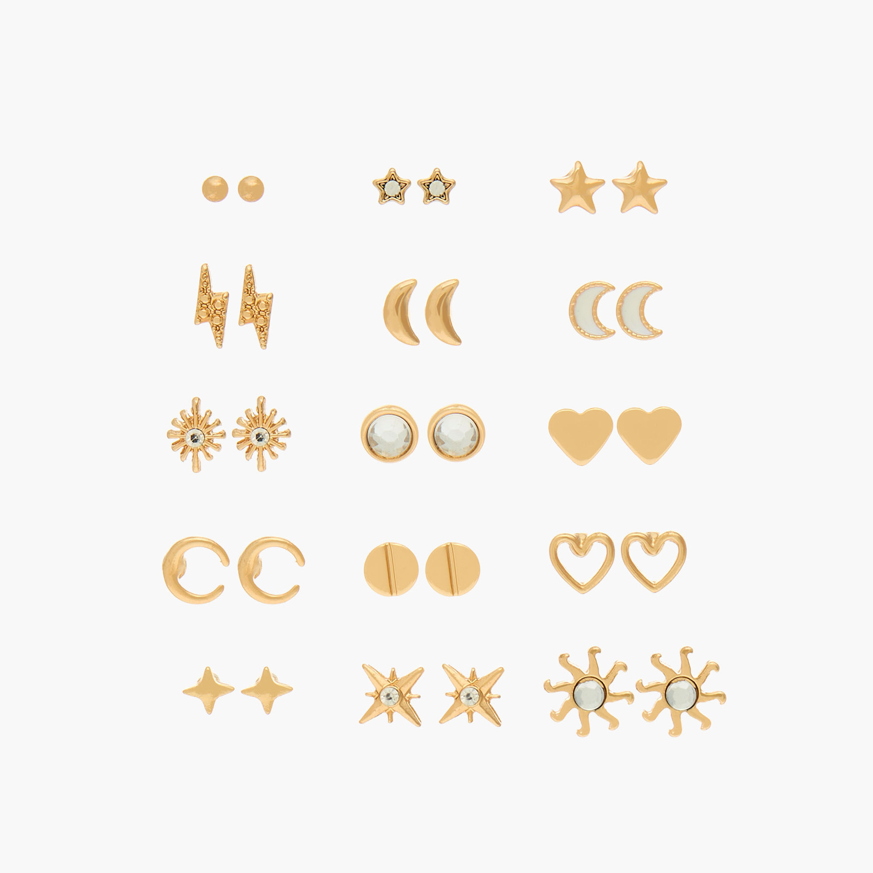 Pack of 15 Metal Stud Earrings with Pushback Closure-women-watchesandjewellery-jewellery-earrings-image-1