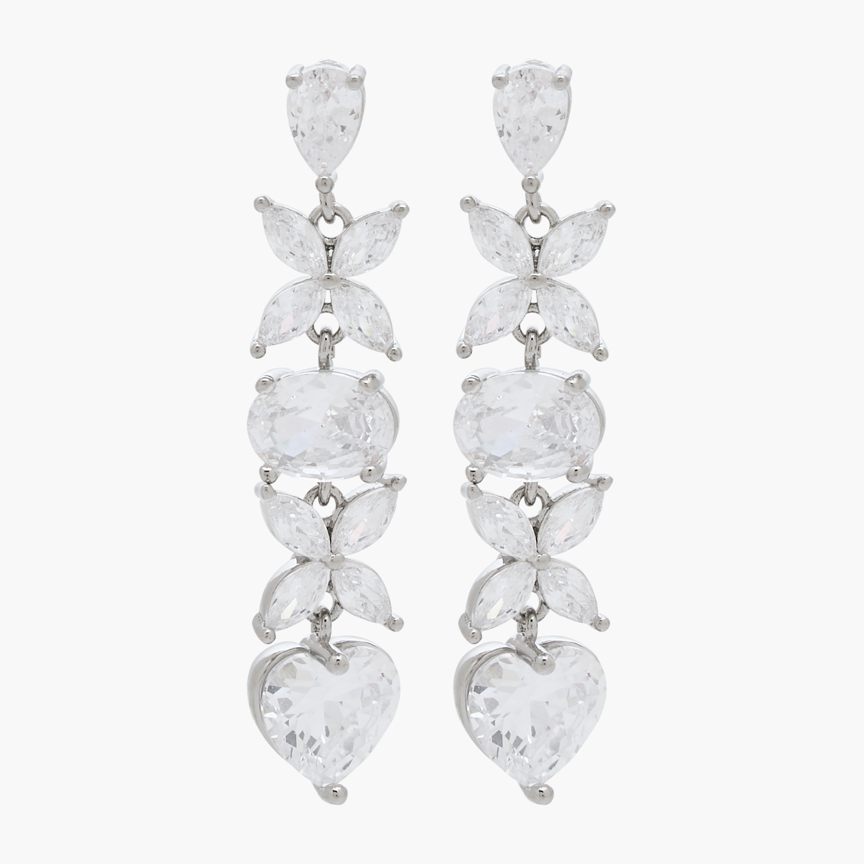 Silver Tone Cubic Zirconia Embellished Dangler Earrings with Pushback Closure-women-watchesandjewellery-jewellery-earrings-image-1