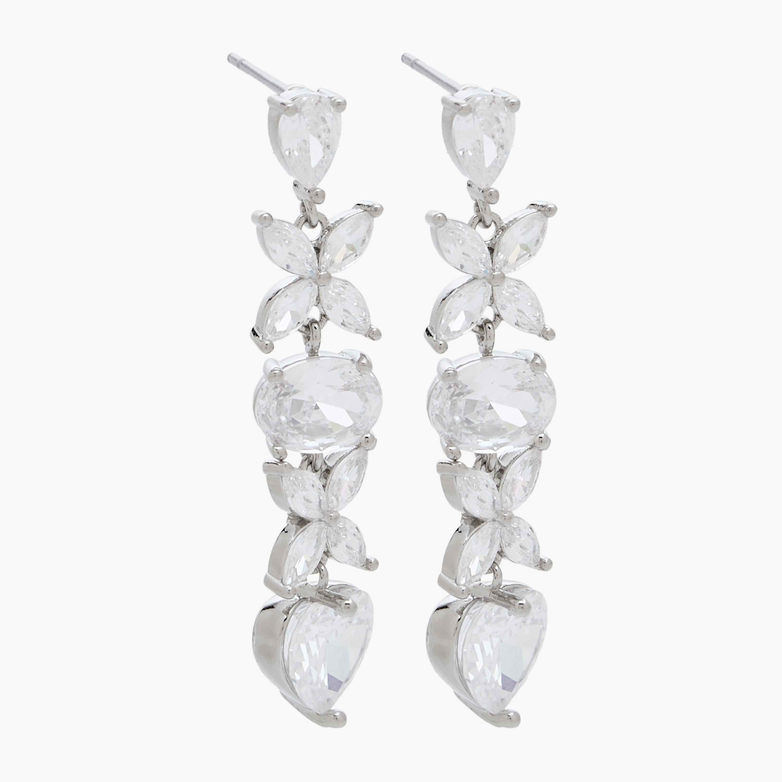 Silver Tone Cubic Zirconia Embellished Dangler Earrings with Pushback Closure-women-watchesandjewellery-jewellery-earrings-image-2