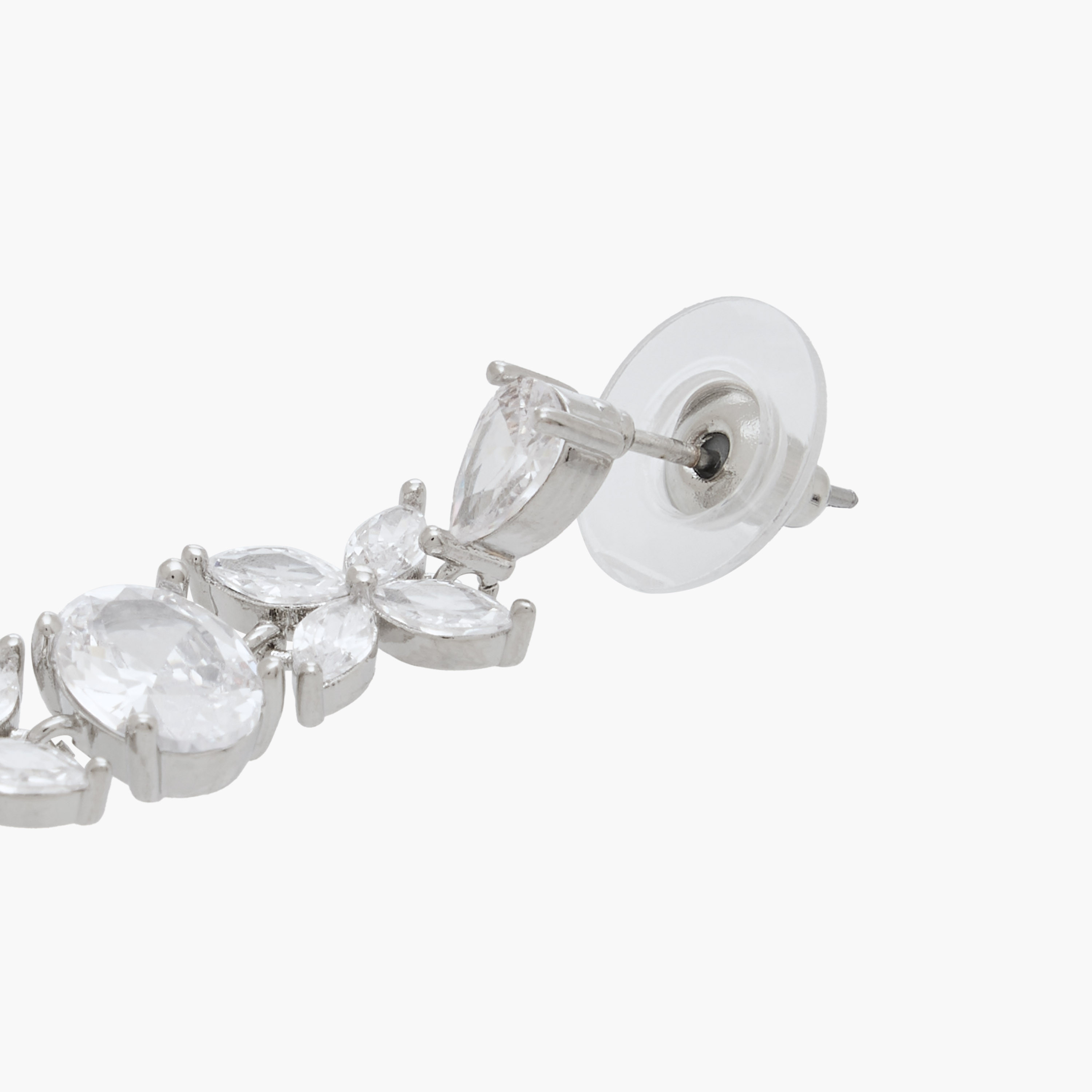 Silver Tone Cubic Zirconia Embellished Dangler Earrings with Pushback Closure-women-watchesandjewellery-jewellery-earrings-image-4