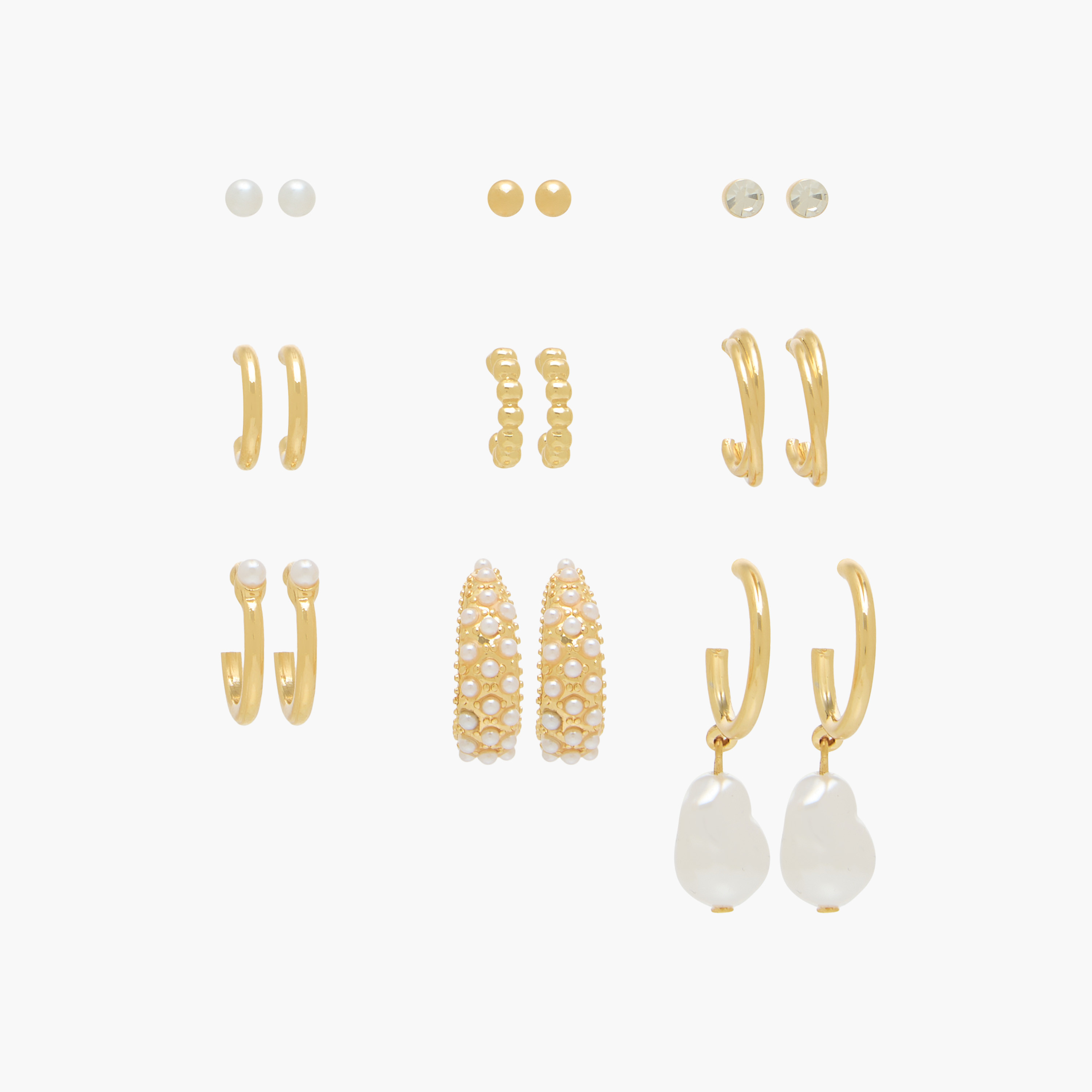 Pack of 9 Metallic Assorted Earrings with Pushback Closure-women-watchesandjewellery-jewellery-earrings-image-1
