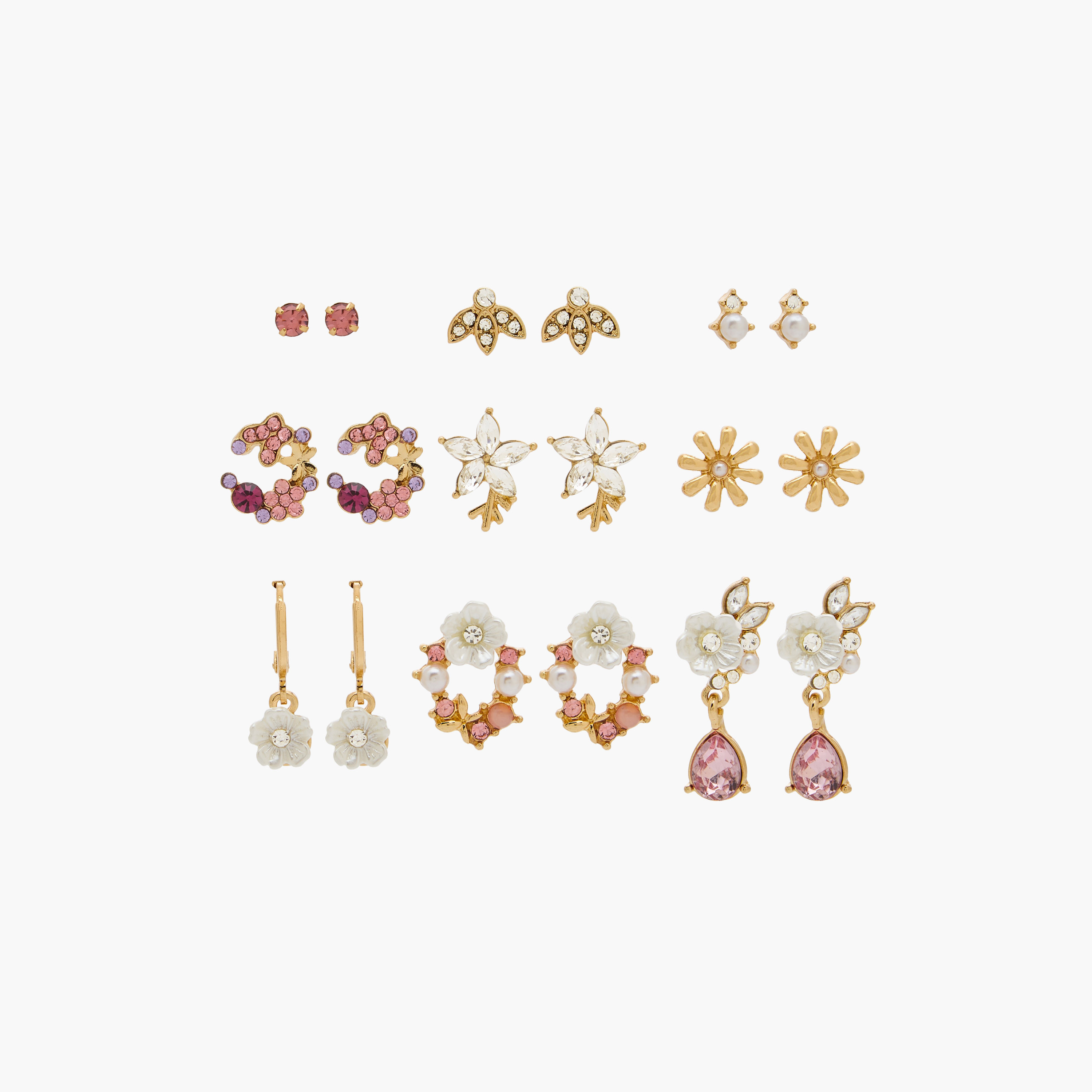 Pack of 9 Metallic Assorted Stud Earrings with Pushback Closure-women-watchesandjewellery-jewellery-earrings-image-1