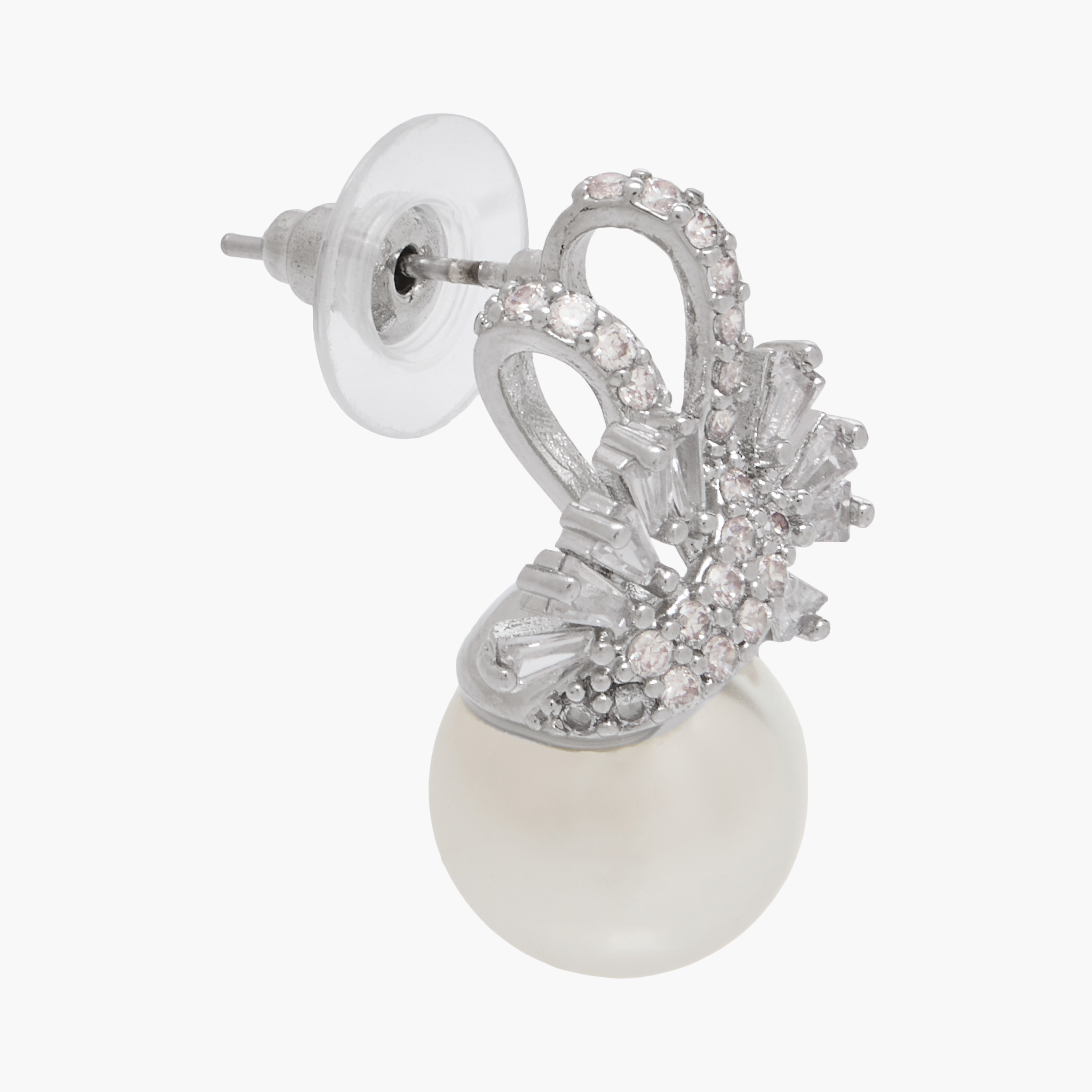 حلقان متدلية بلون فضي مزينة بأحجار زركون ولؤلؤ بمكبس إغلاق خلفي-women-watchesandjewellery-jewellery-earrings-image-4