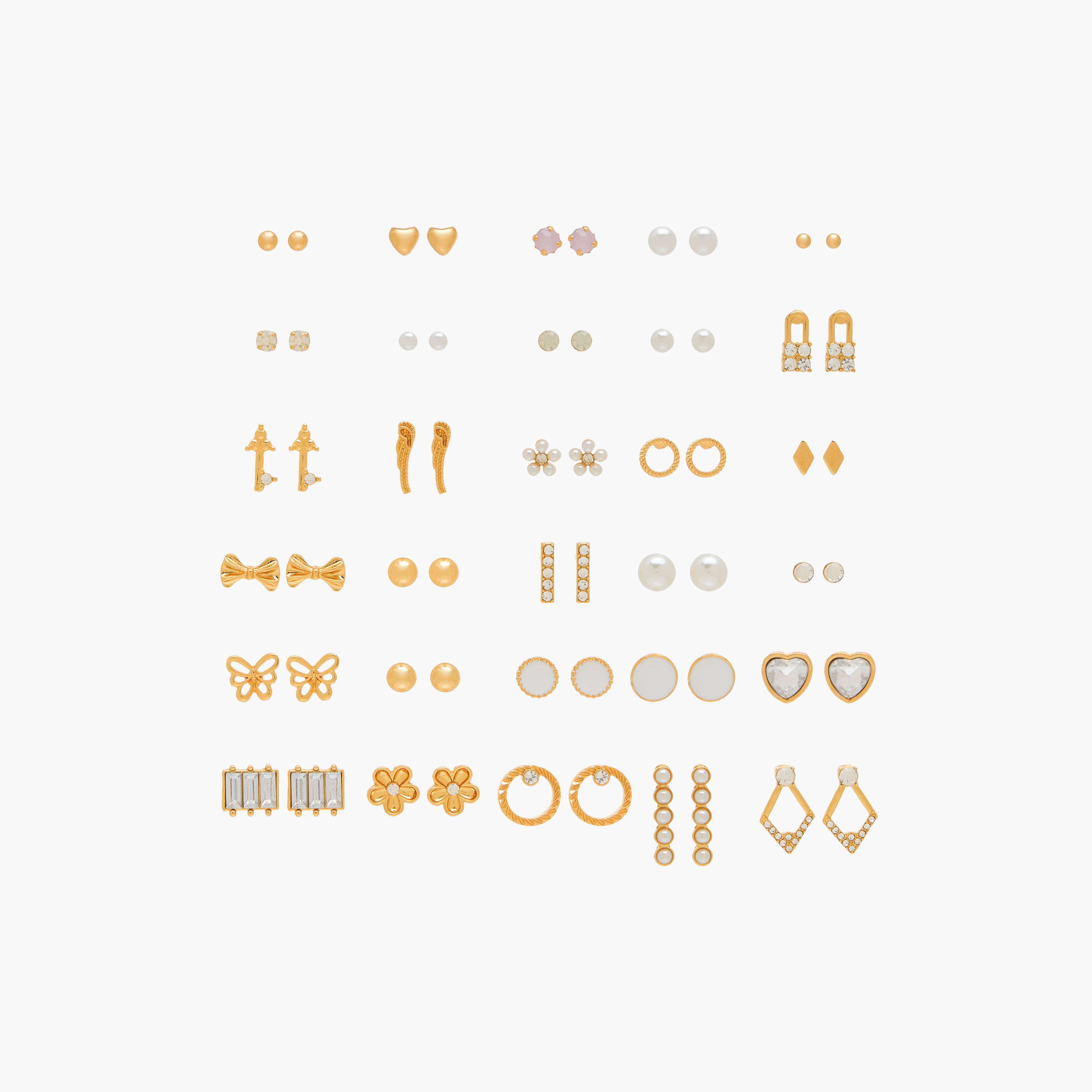 Pack of 30 Metallic Stud Earrings with Pushback Closure-women-watchesandjewellery-jewellery-earrings-image-1
