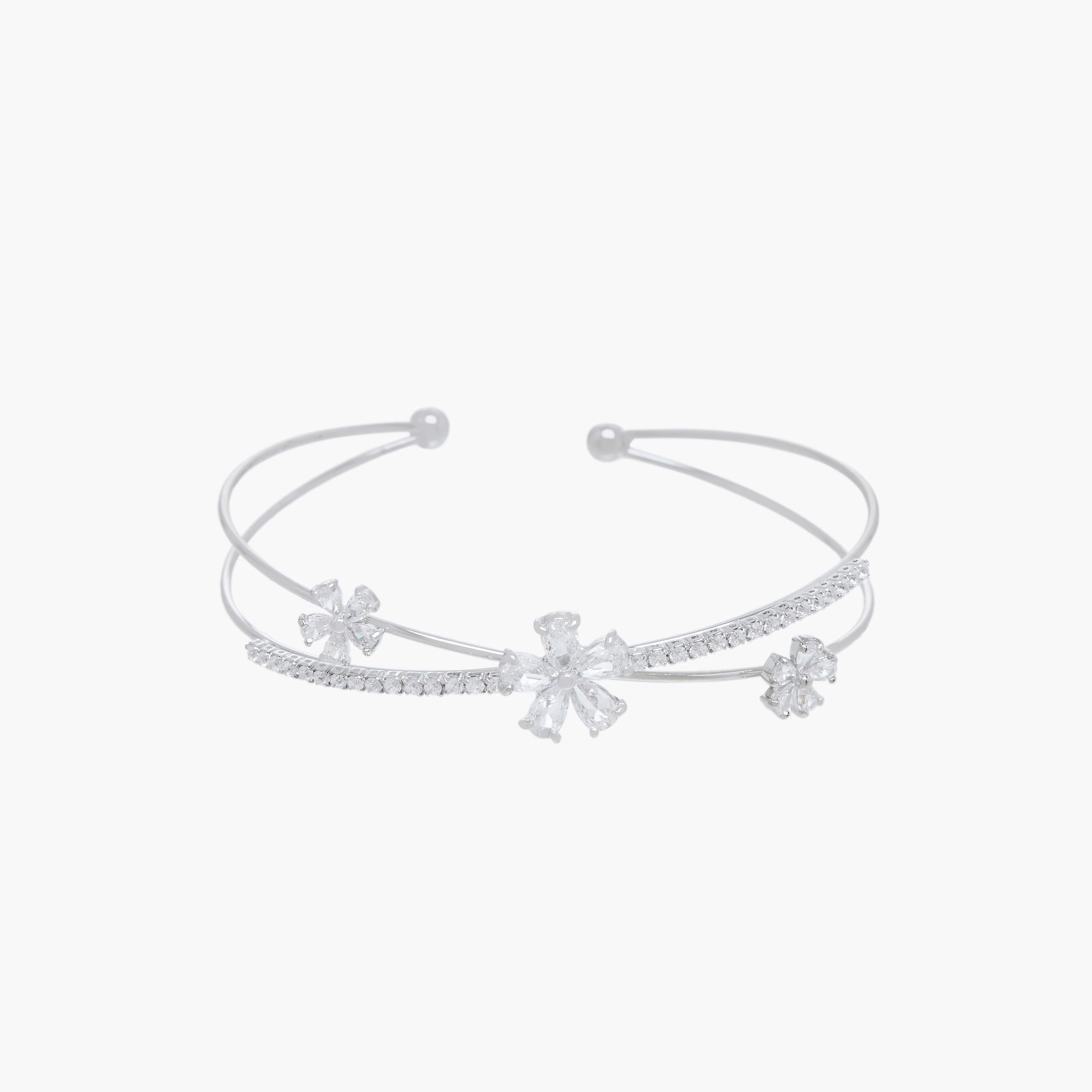 Silver Tone Cubic Zirconia Embellished Cuff Bracelet-women-watchesandjewellery-jewellery-banglesandbracelets-image-1