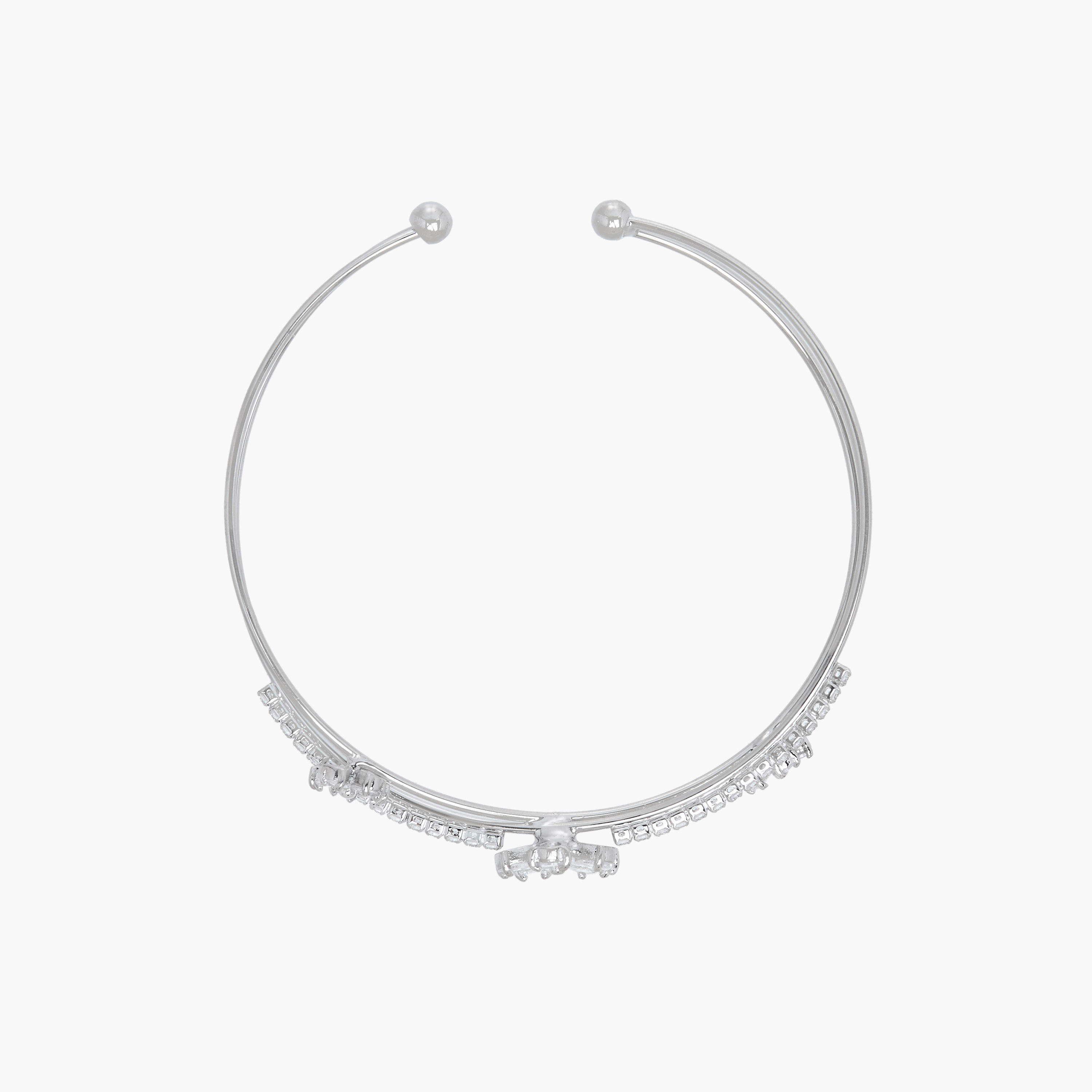 Silver Tone Cubic Zirconia Embellished Cuff Bracelet-women-watchesandjewellery-jewellery-banglesandbracelets-image-2