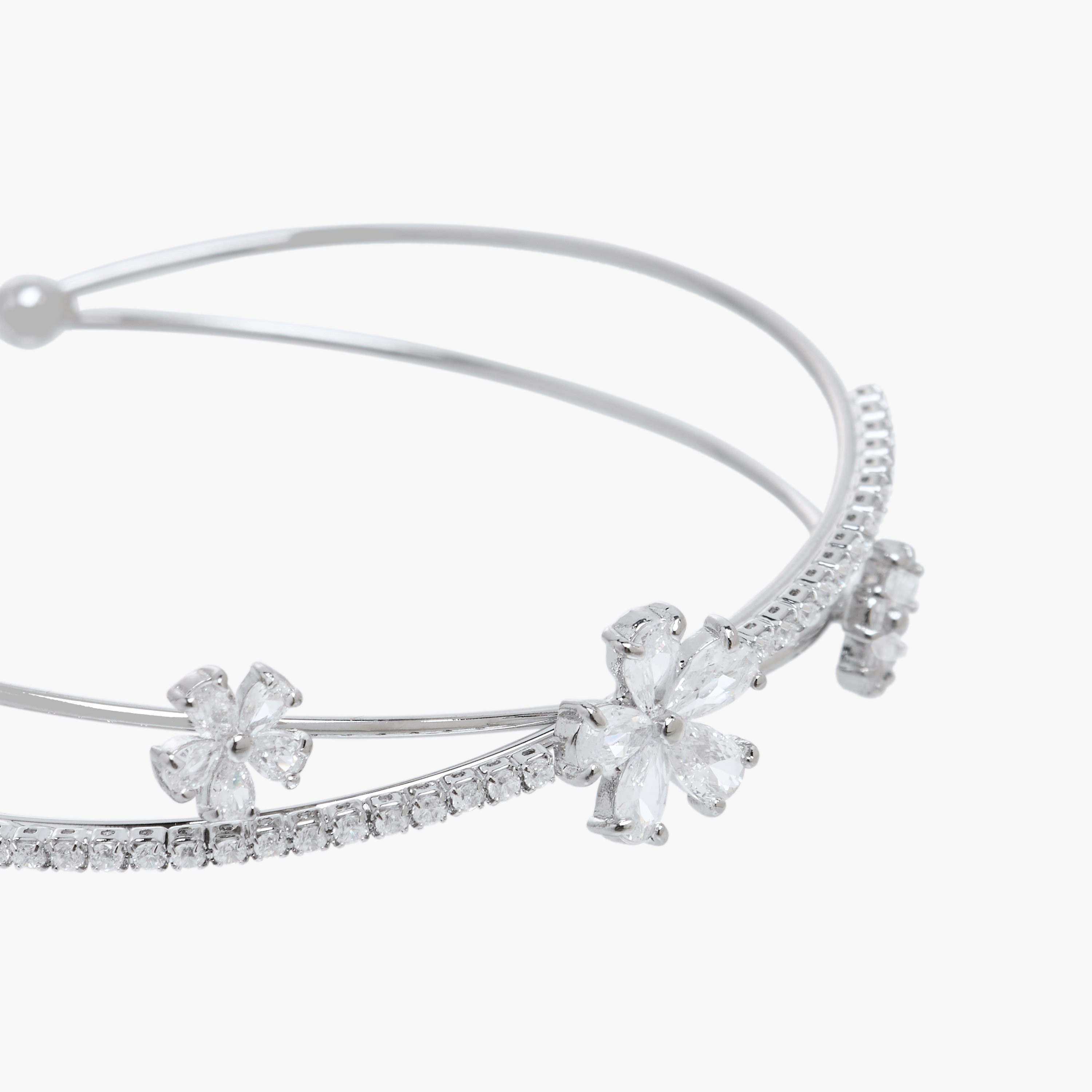 Silver Tone Cubic Zirconia Embellished Cuff Bracelet-women-watchesandjewellery-jewellery-banglesandbracelets-image-3