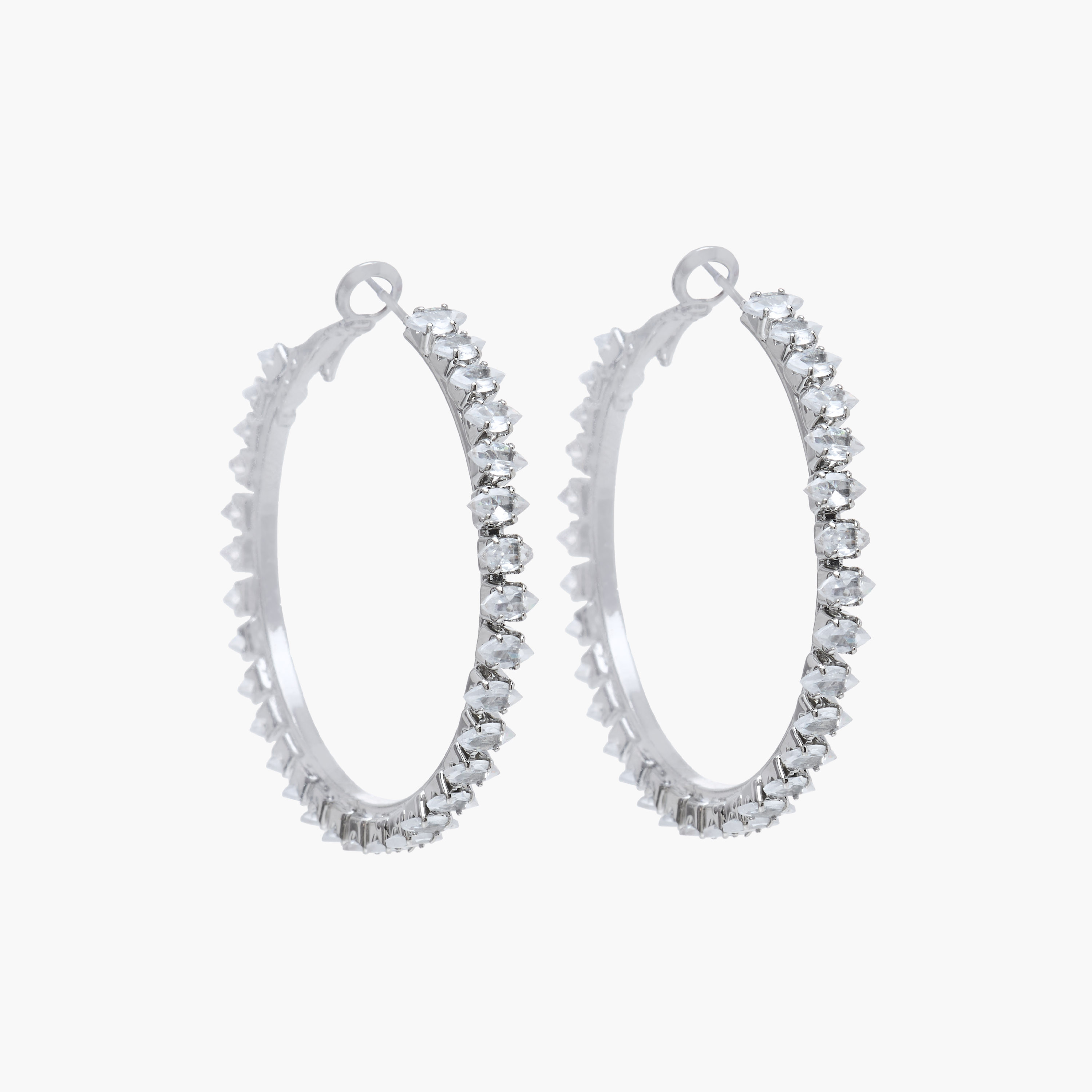 Silver Tone Cubic Zirconia Embellished Hoop Earrings with Clasp Closure-women-watchesandjewellery-jewellery-earrings-image-1