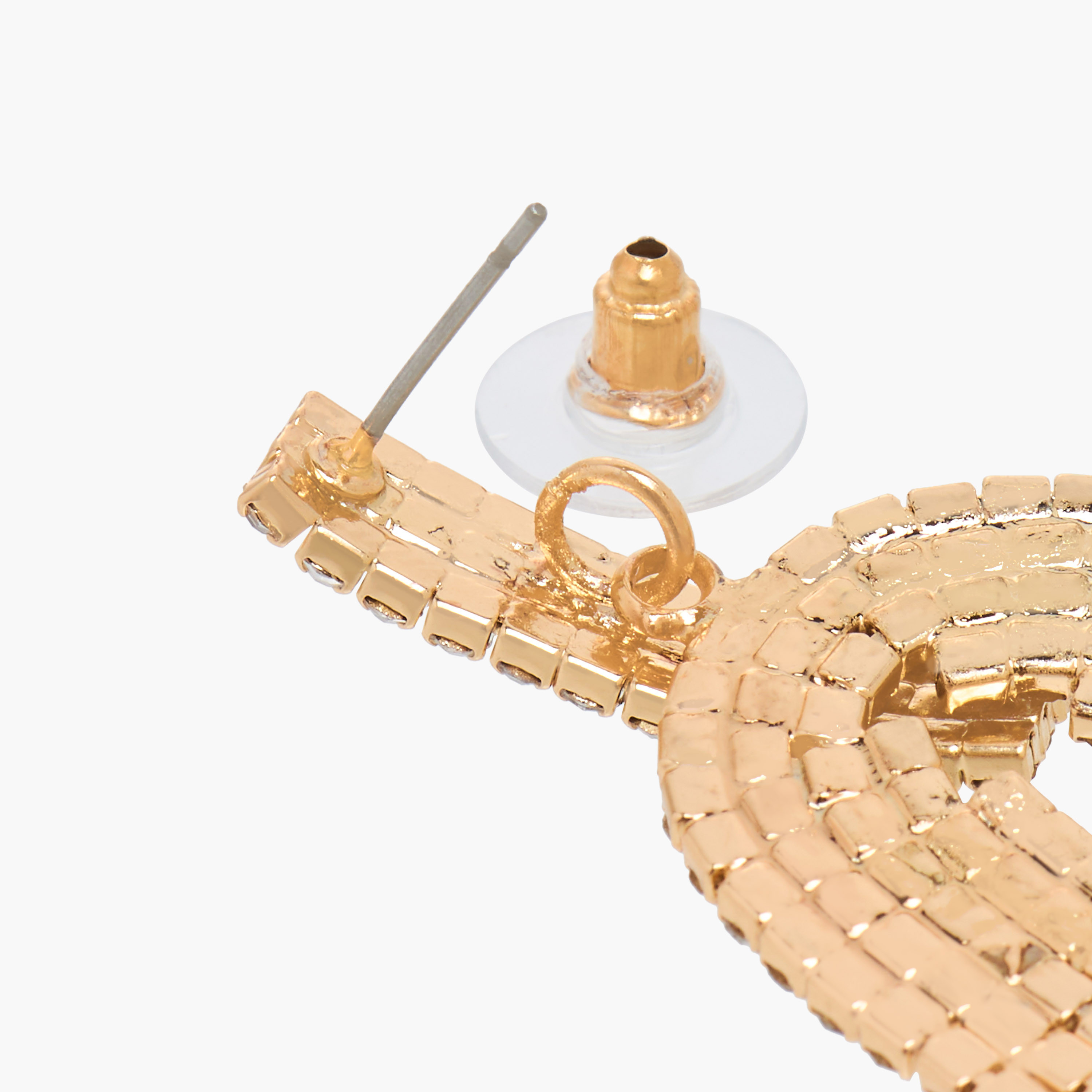 Metallic Diamante Embellished Dangler Earrings with Pushback Closure-women-watchesandjewellery-jewellery-earrings-image-4