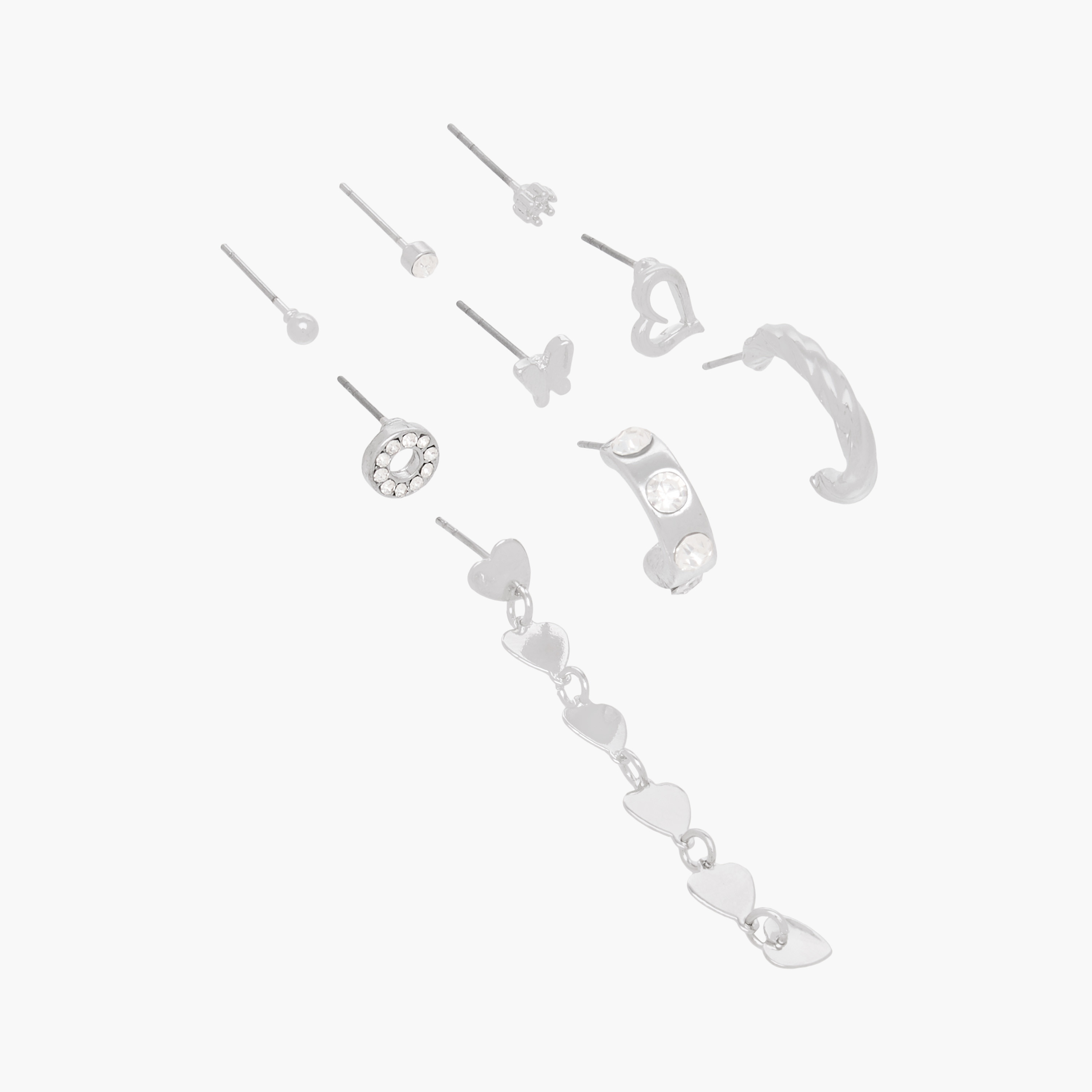 Pack of 9 Silver Tone Assorted Earrings with Pushback Closure-women-watchesandjewellery-jewellery-earrings-image-2