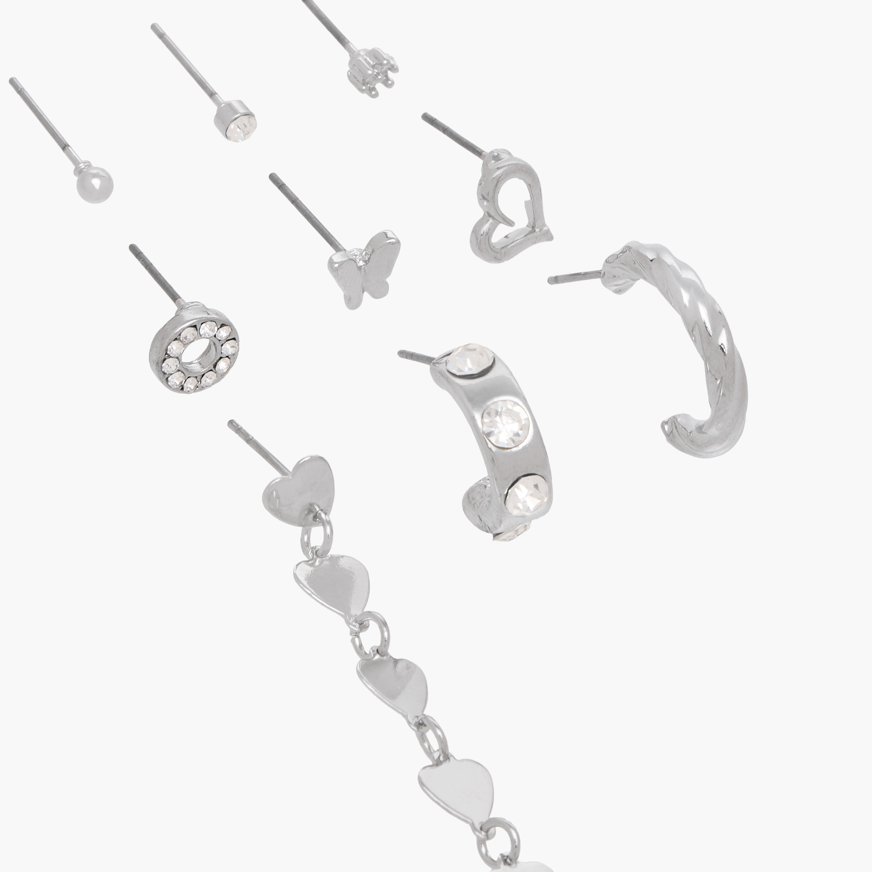 Pack of 9 Silver Tone Assorted Earrings with Pushback Closure-women-watchesandjewellery-jewellery-earrings-image-3