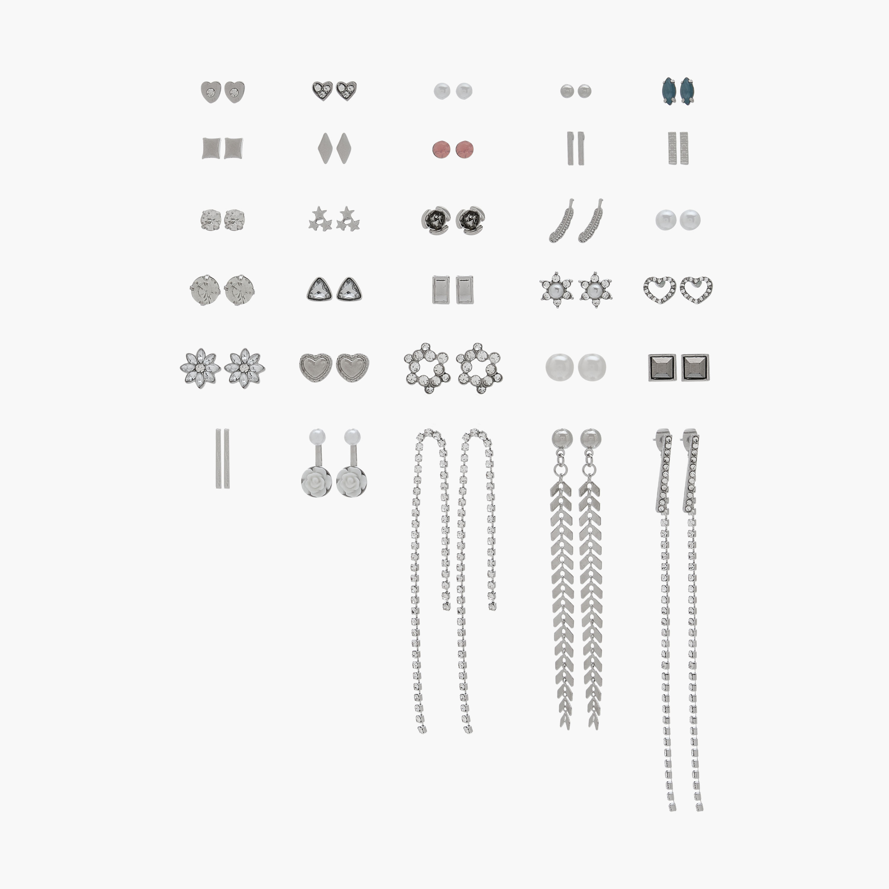 Pack of 30 Metallic Stud Earrings with Pushback Closure-women-watchesandjewellery-jewellery-earrings-image-1