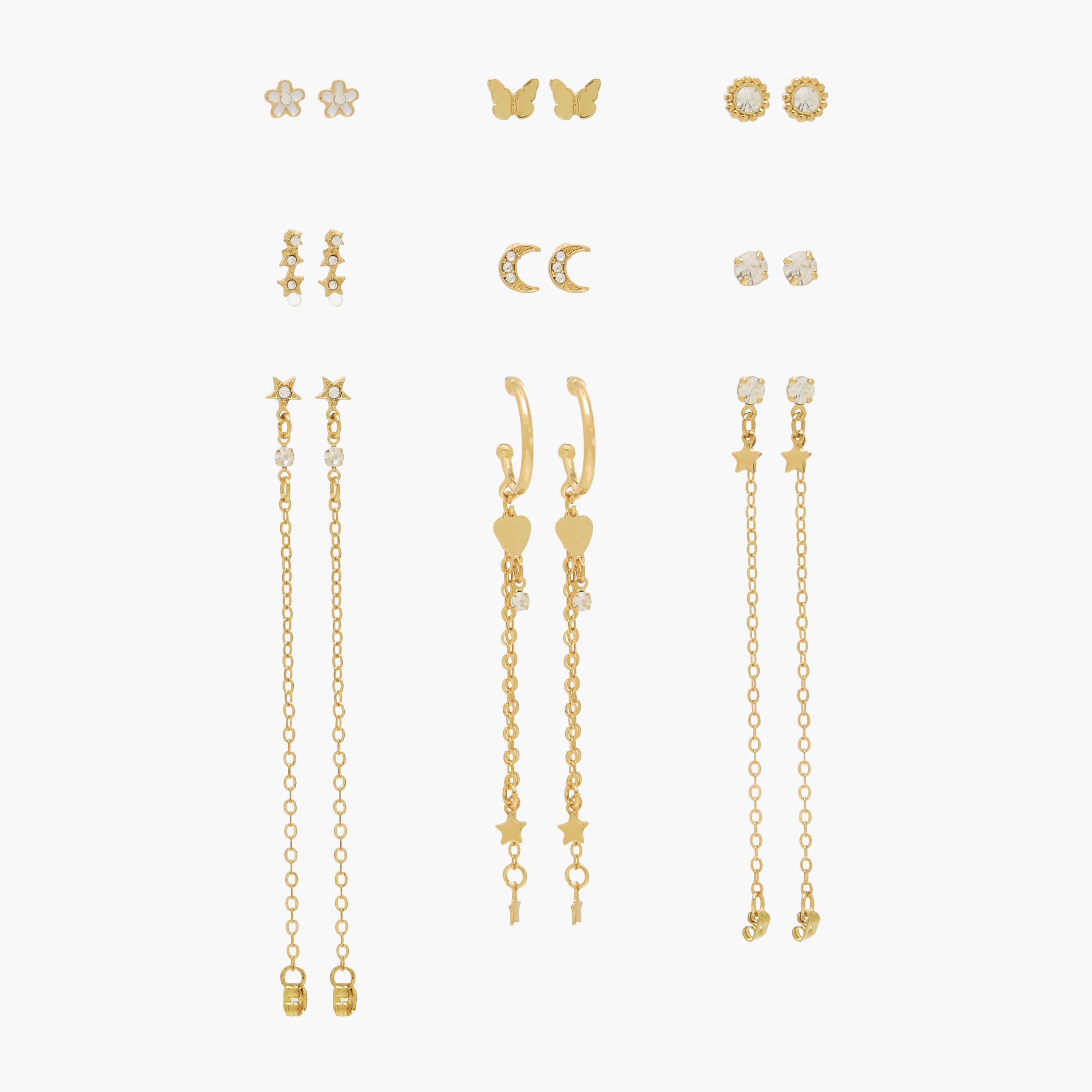 Pack of 15 Gold Tone Earrings with Pushback Closure-women-watchesandjewellery-jewellery-earrings-image-1