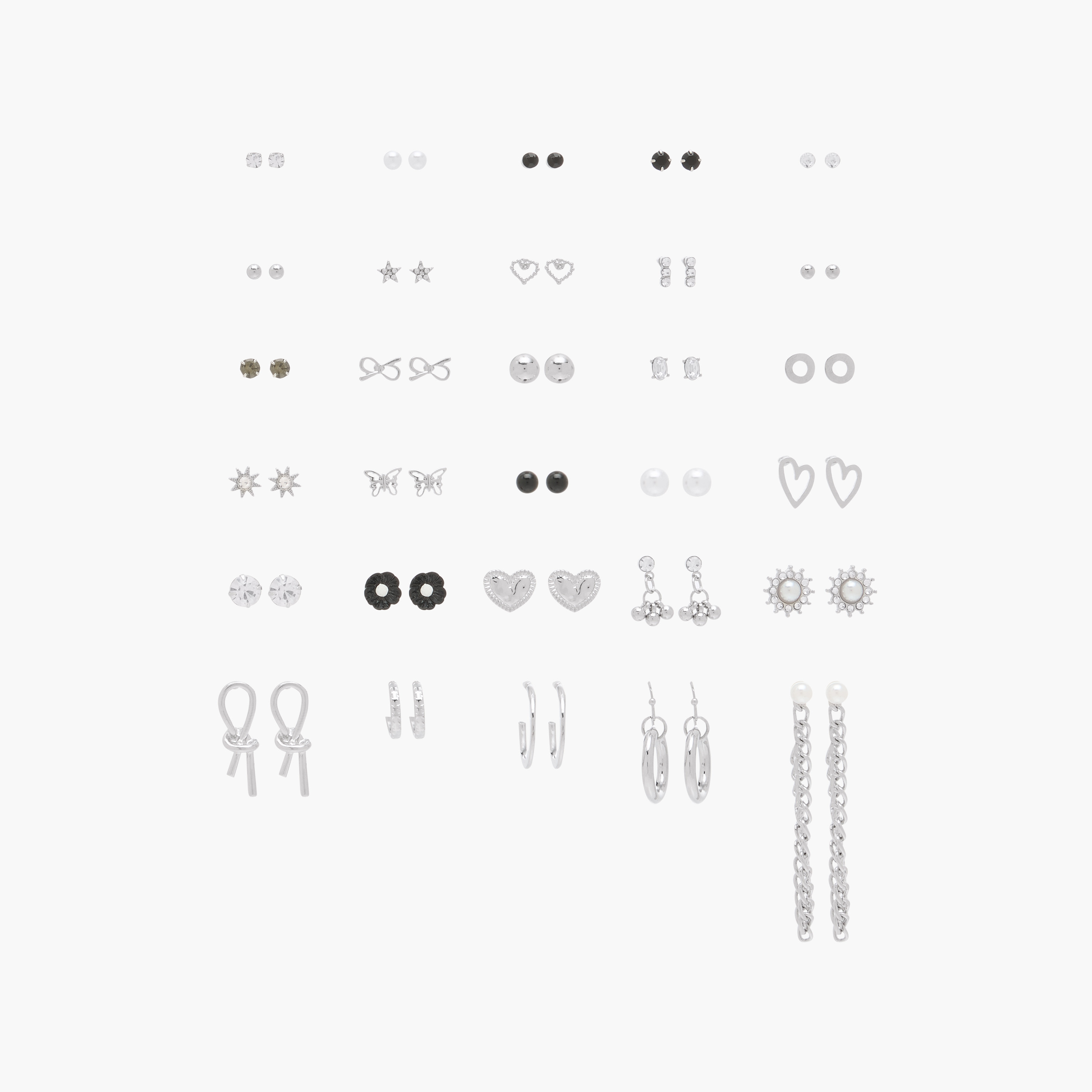 Pack of 30 Silver Tone Earrings with Pushback Closure-women-watchesandjewellery-jewellery-earrings-image-1