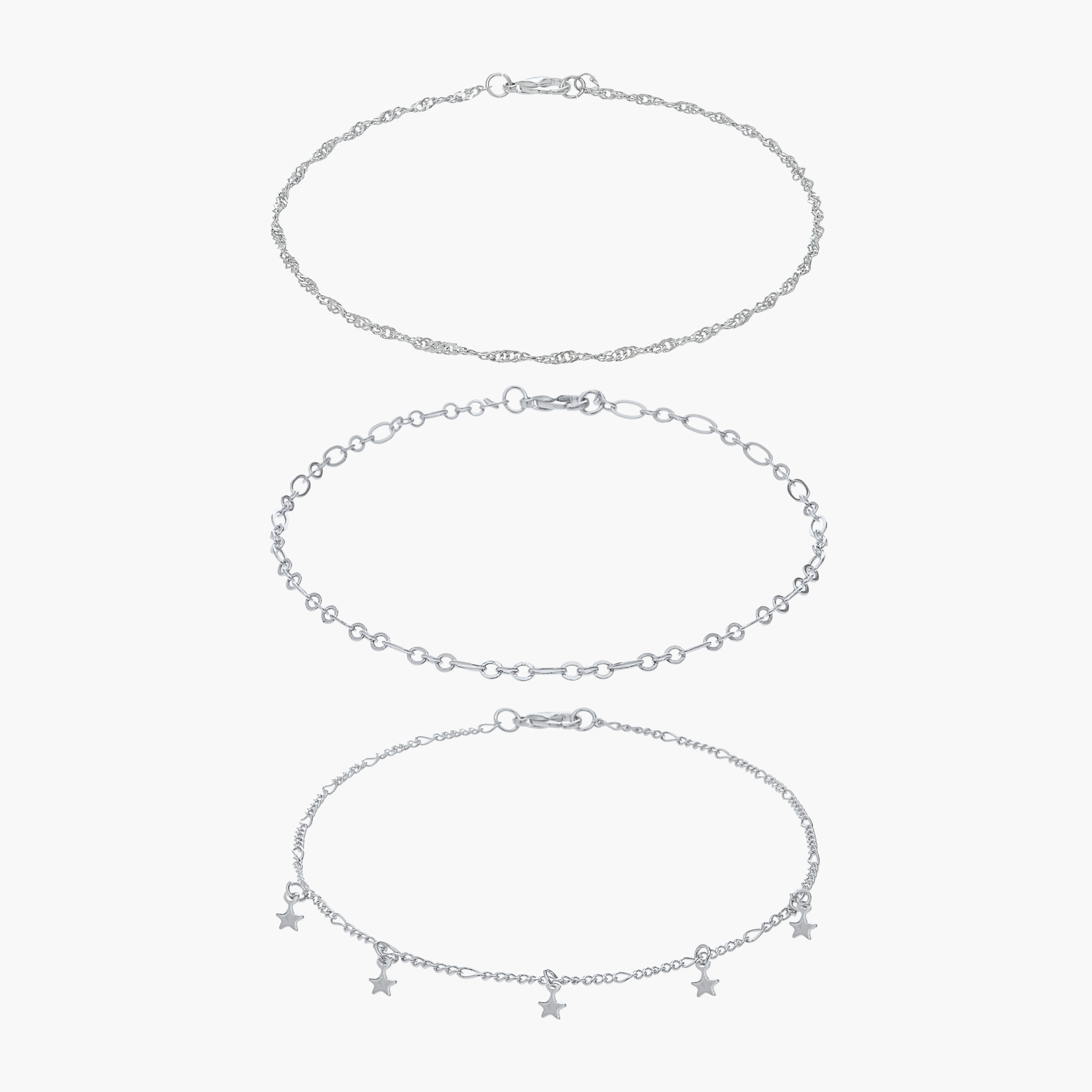 Pack of 5 Silver Tone Assorted Anklet-women-watchesandjewellery-jewellery-anklets-image-1