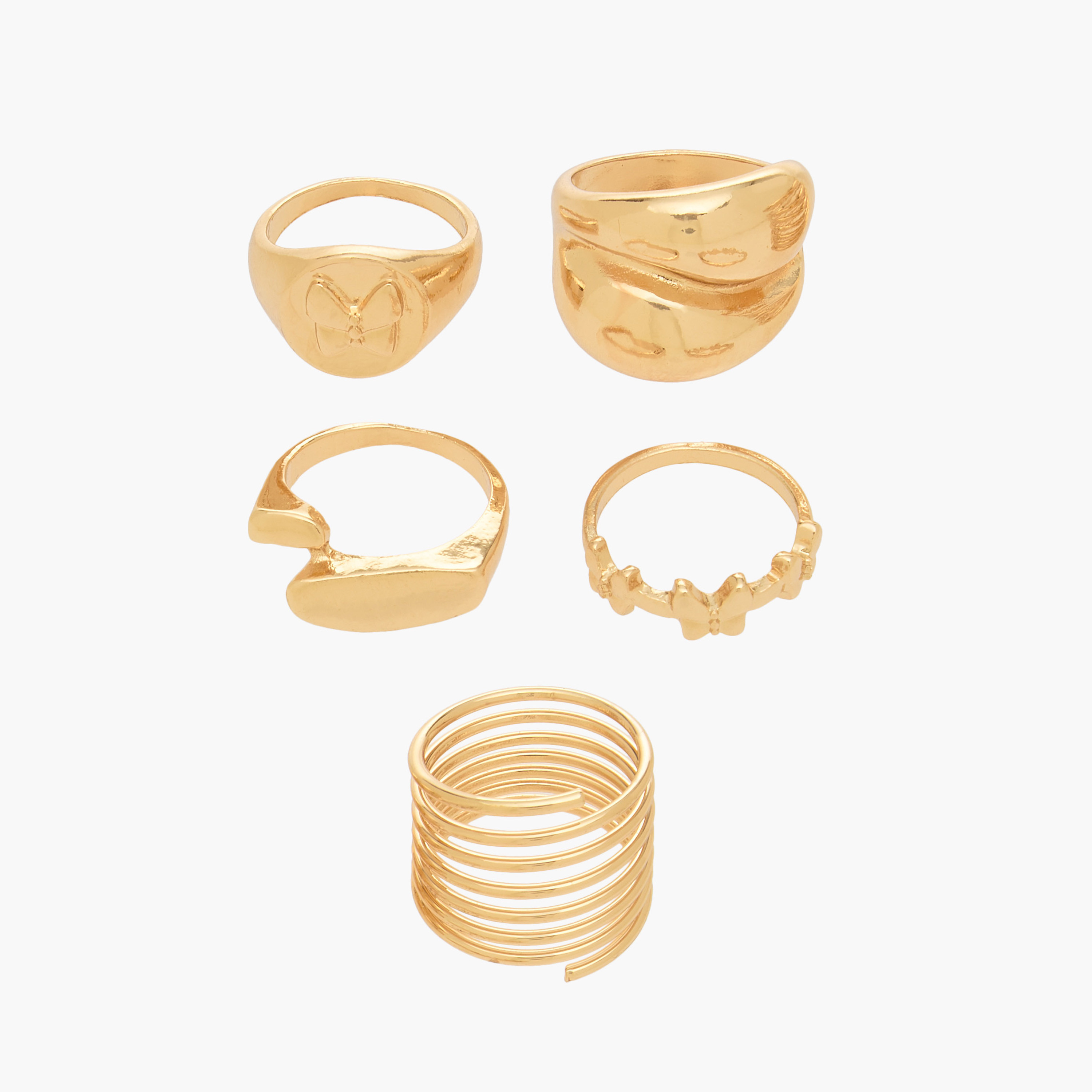 Textured Gold Tone Ring - Set of 5-women-watchesandjewellery-jewellery-rings-image-1