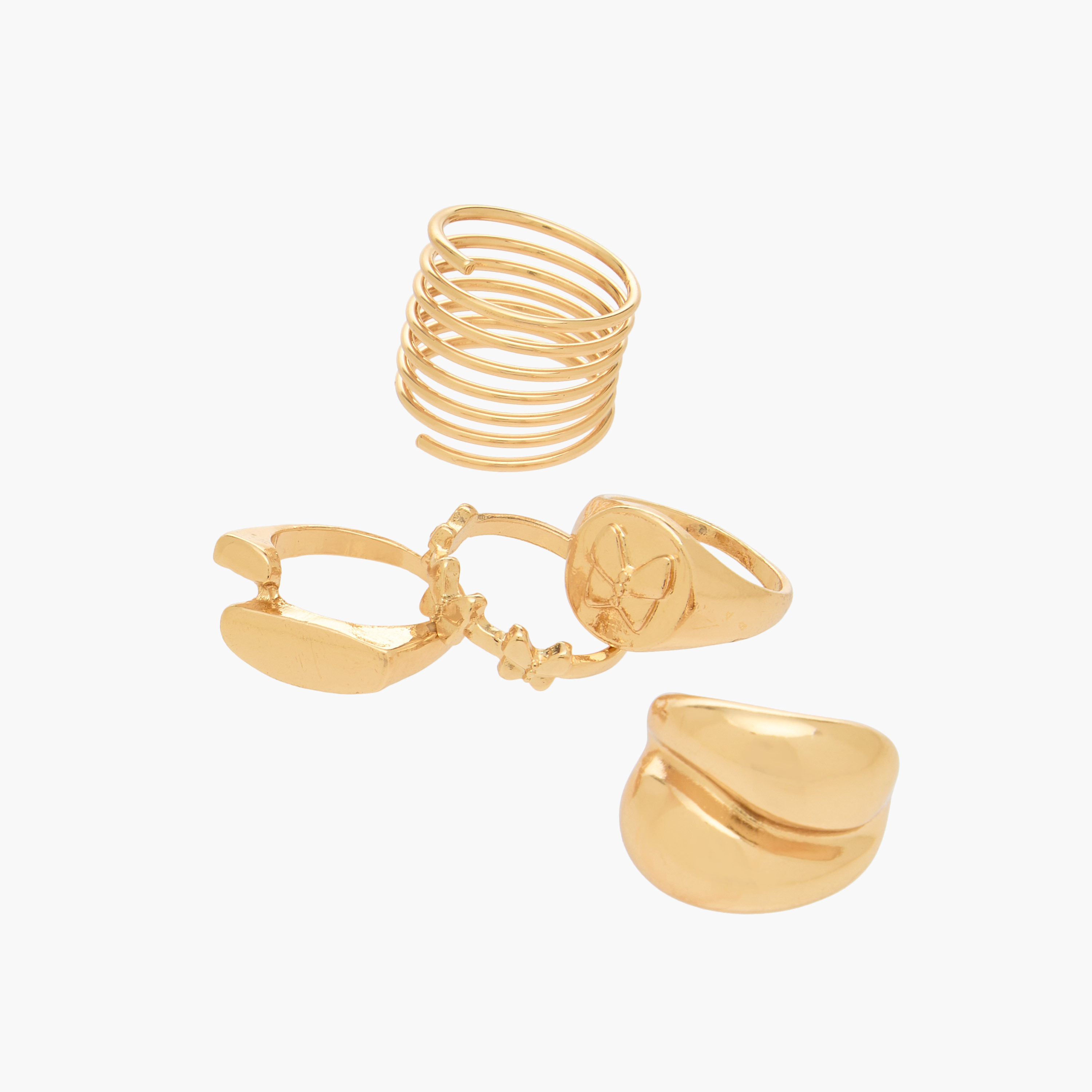 Textured Gold Tone Ring - Set of 5-women-watchesandjewellery-jewellery-rings-image-2