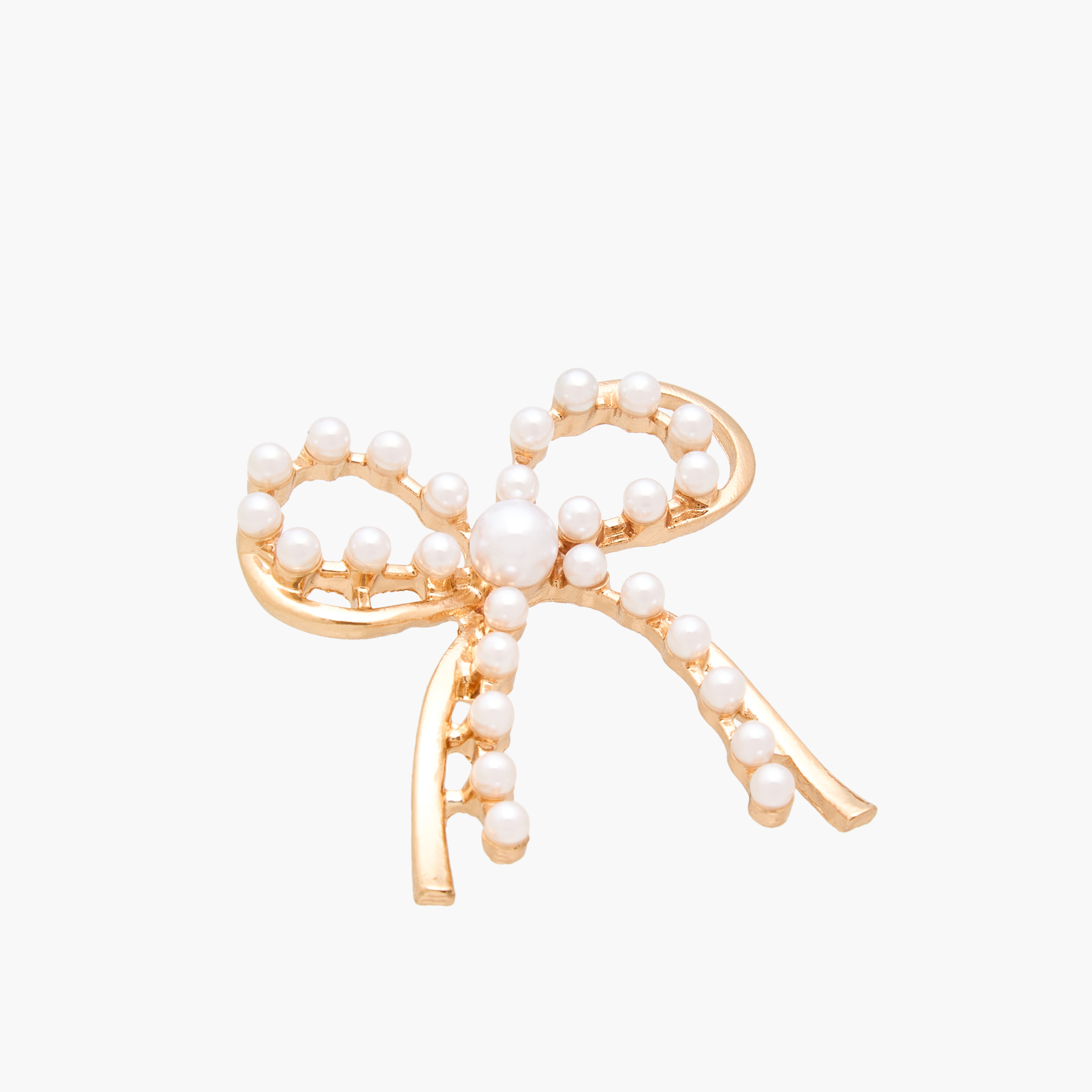 Gold Tone Pearl Embellished Bow Shape Earrings with Pushback Closure-women-watchesandjewellery-jewellery-earrings-image-3
