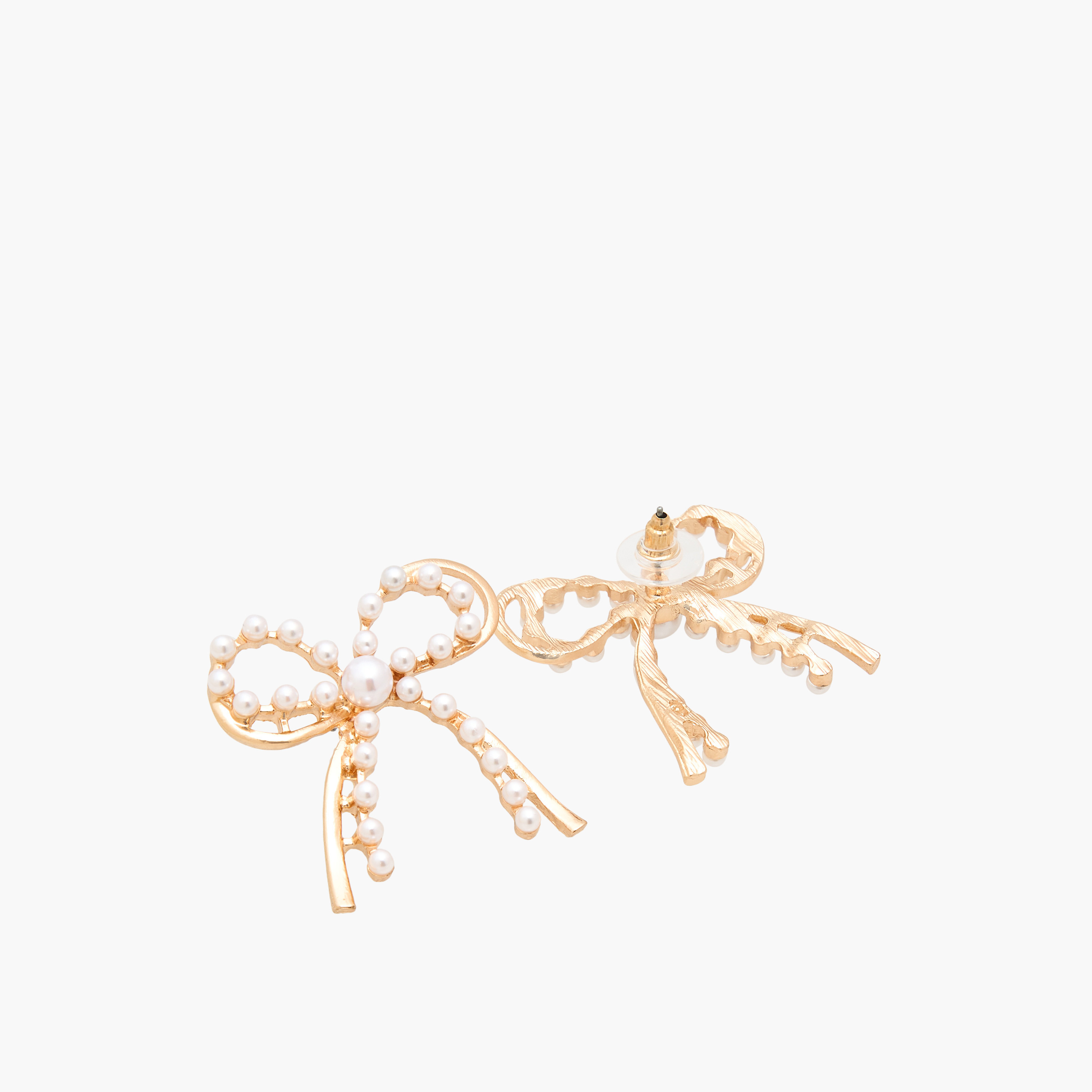 Gold Tone Pearl Embellished Bow Shape Earrings with Pushback Closure-women-watchesandjewellery-jewellery-earrings-image-4