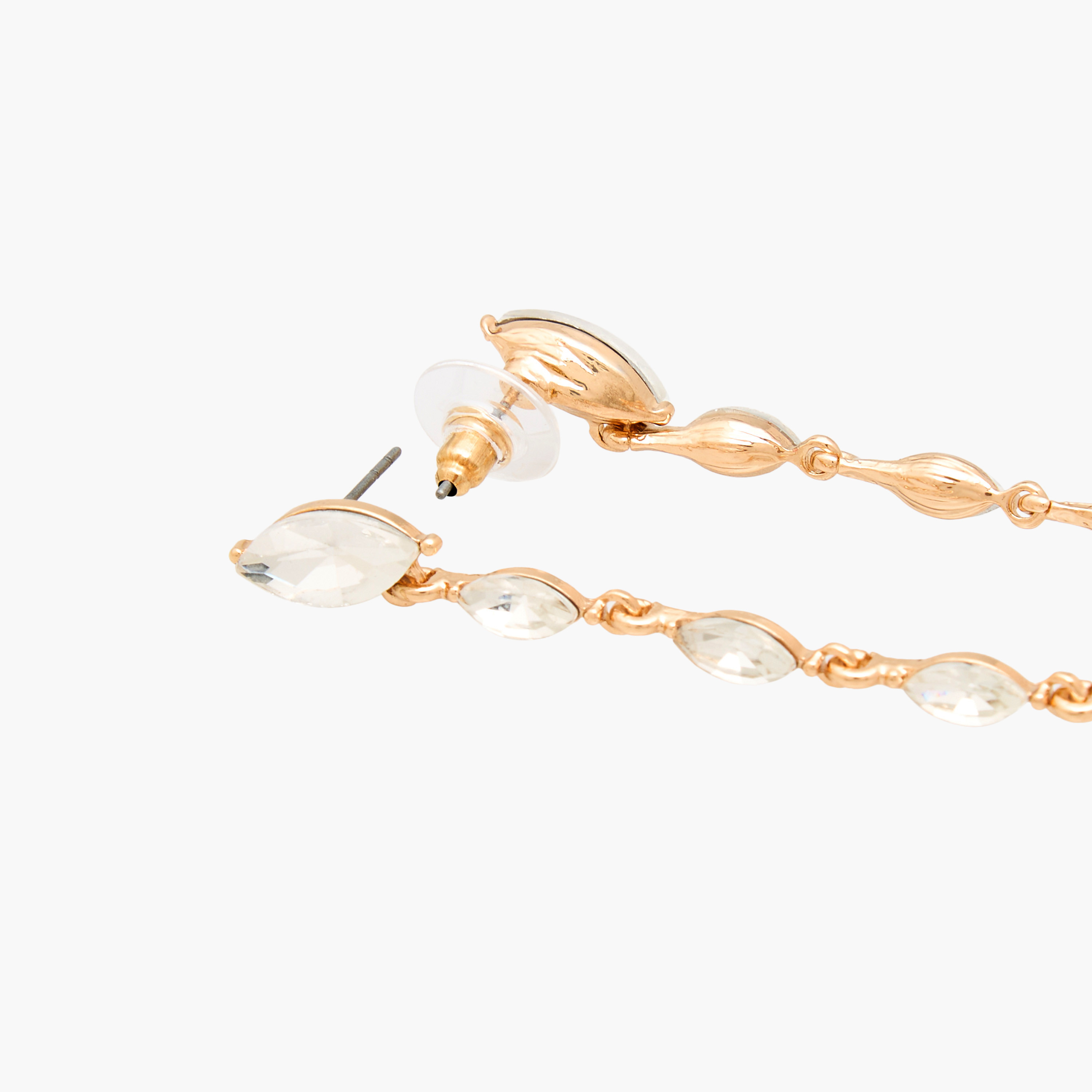 Gold Tone Embellished Dangling Earrings with Pushback Closure-women-watchesandjewellery-jewellery-earrings-image-4