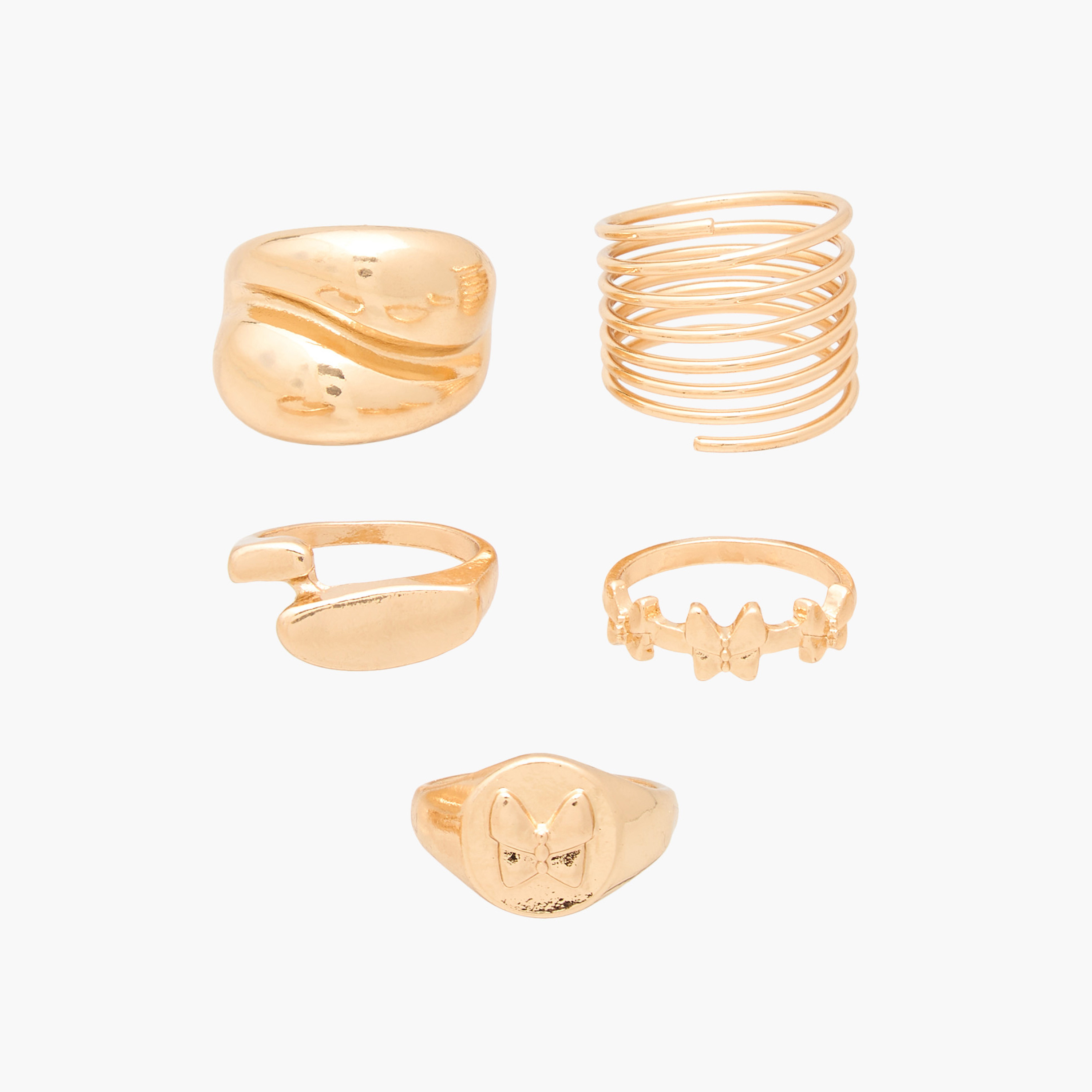 Textured Gold Tone Ring - Set of 5-women-watchesandjewellery-jewellery-rings-image-1
