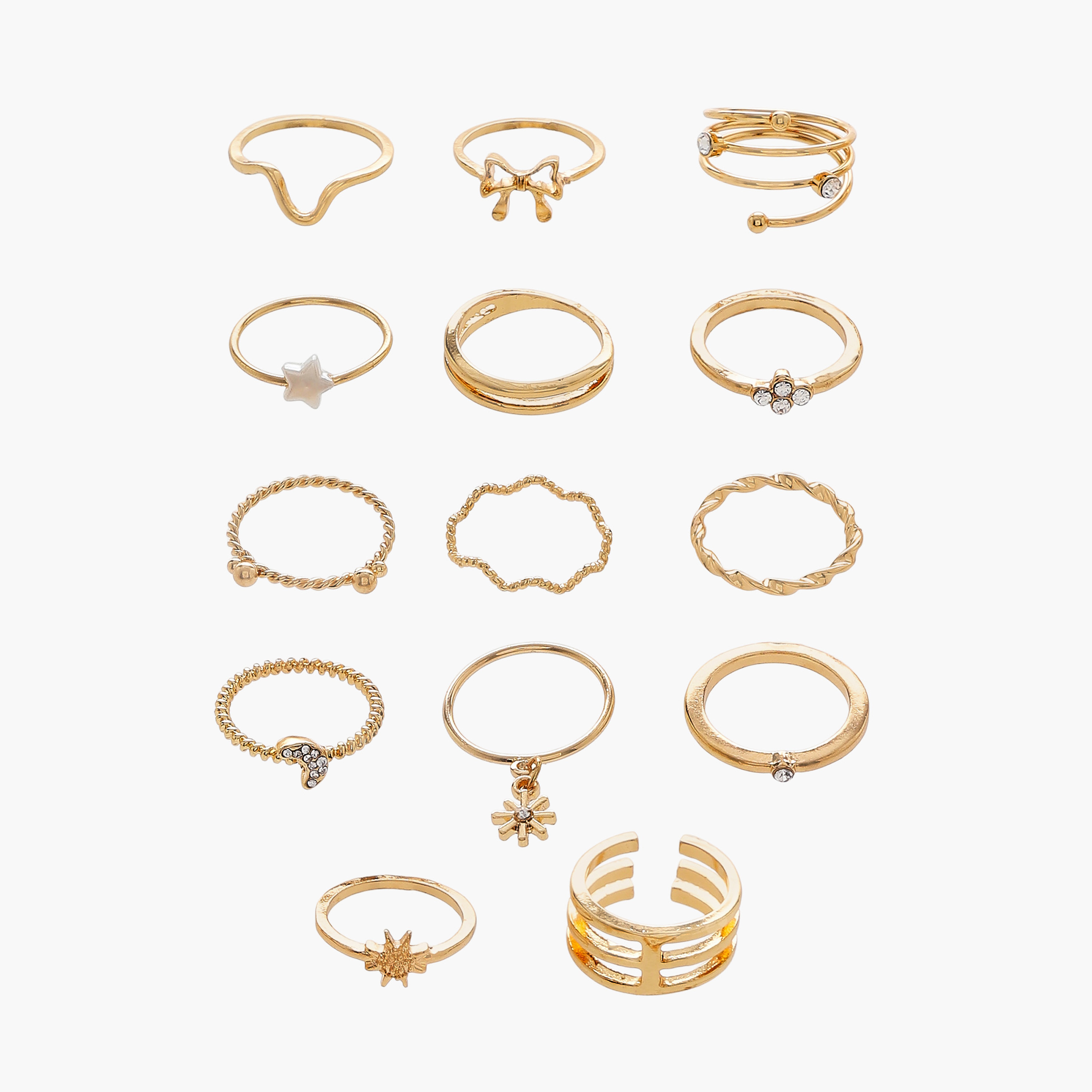 Metallic Ring with Stone Embellishments - Set of 14-women-watchesandjewellery-jewellery-rings-image-1