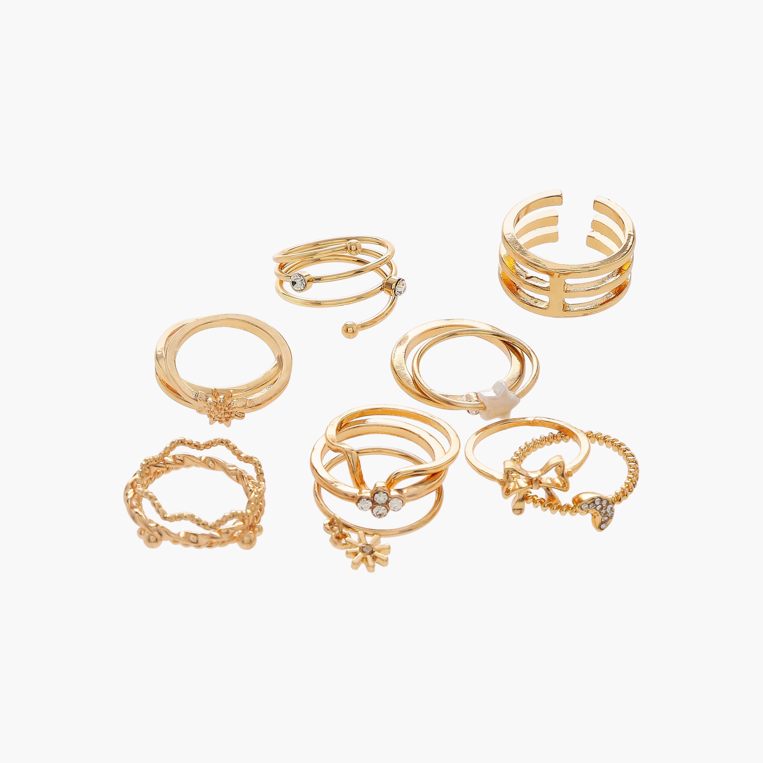 Metallic Ring with Stone Embellishments - Set of 14-women-watchesandjewellery-jewellery-rings-image-2