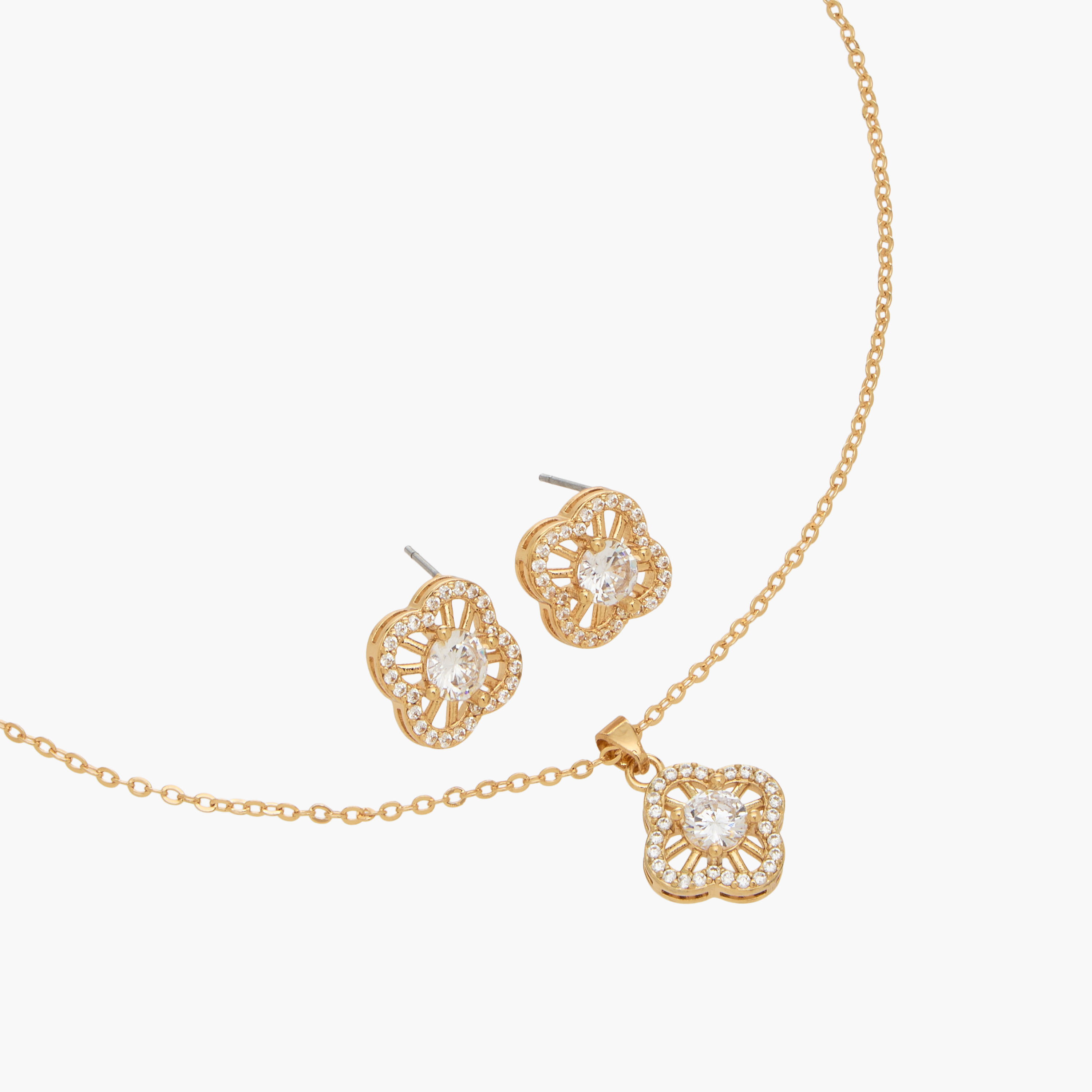 طقم حلق وعقد مزيّن بمكعب زيركون - من قطعتين-women-watchesandjewellery-jewellery-necklacesandpendants-image-5