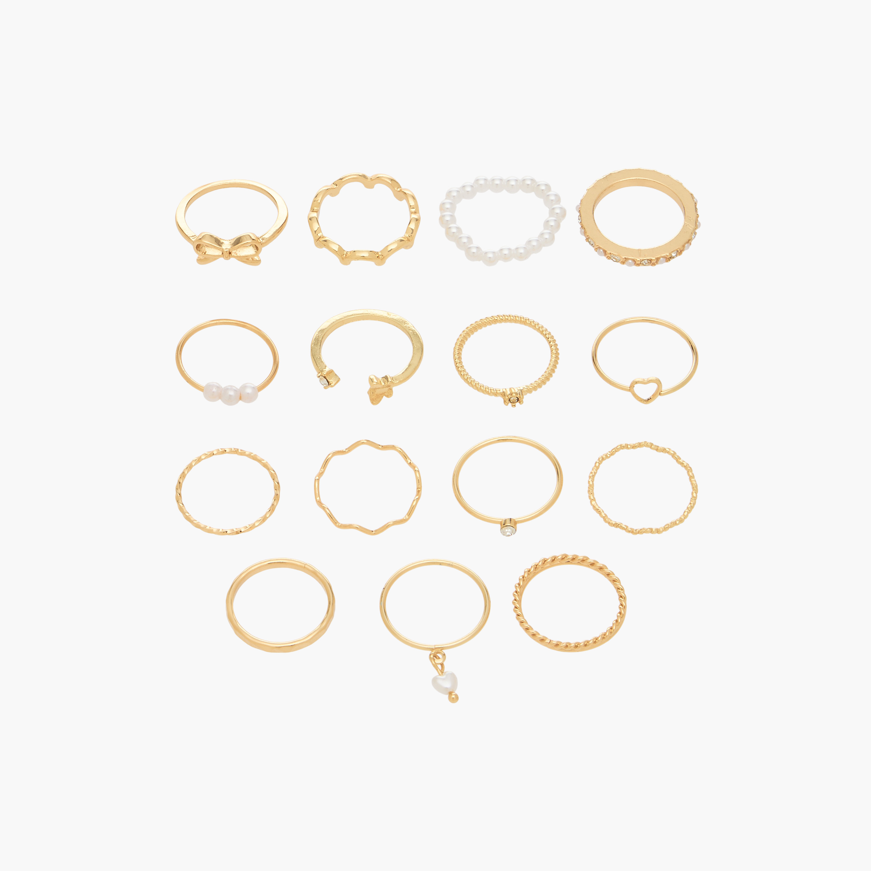 Textured Gold Tone Ring - Set of 15-women-watchesandjewellery-jewellery-rings-image-1