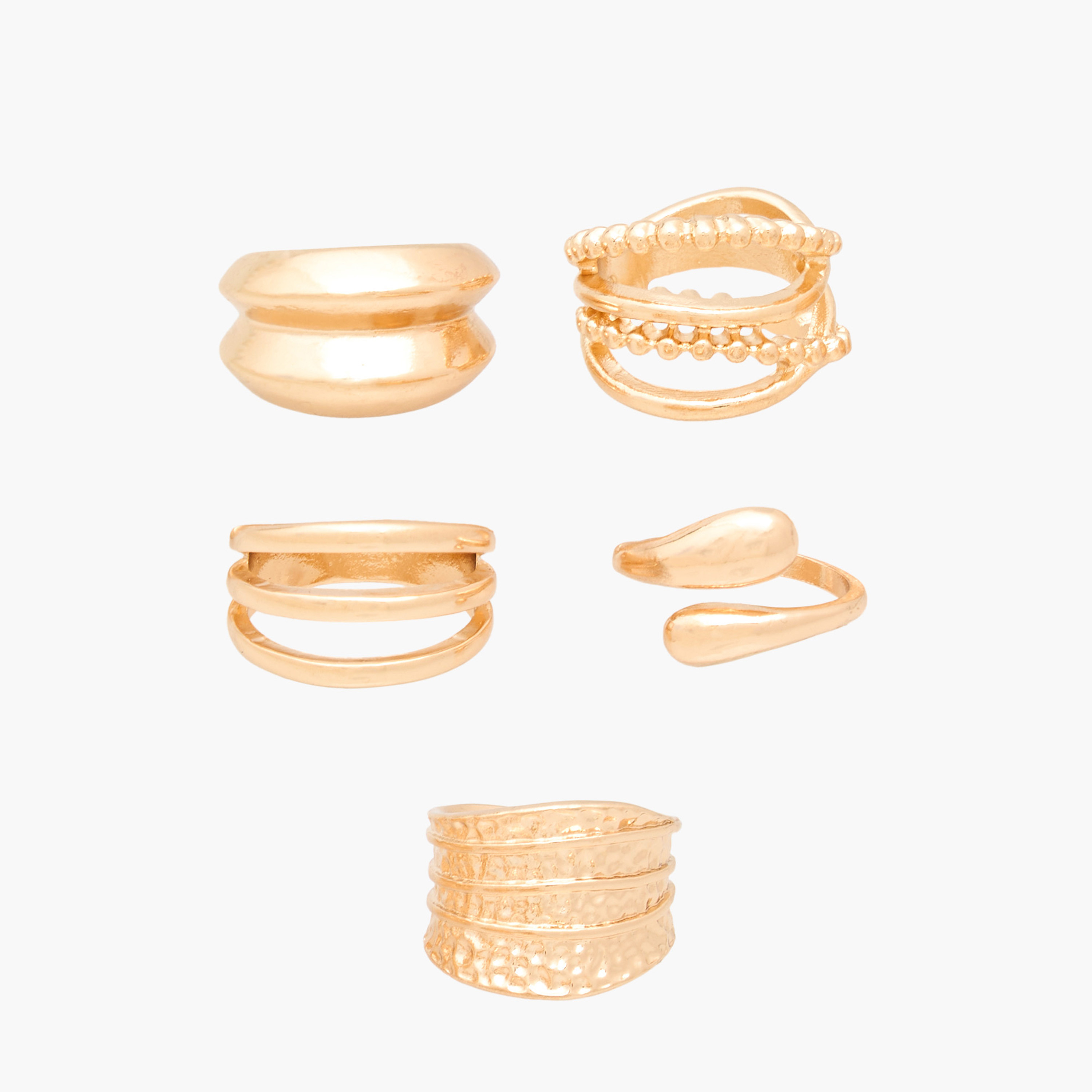 Textured Gold Tone Ring - Set of 5-women-watchesandjewellery-jewellery-rings-image-1