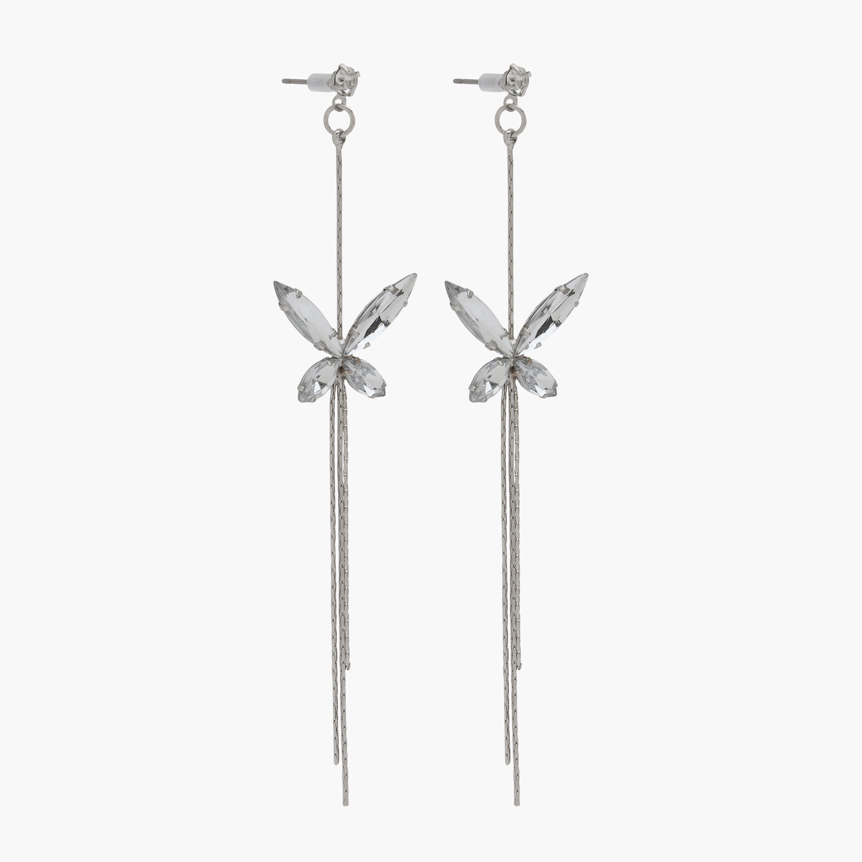 Metal Butterfly Diamante Dangler Earrings with Pushback Closure-women-watchesandjewellery-jewellery-earrings-image-2