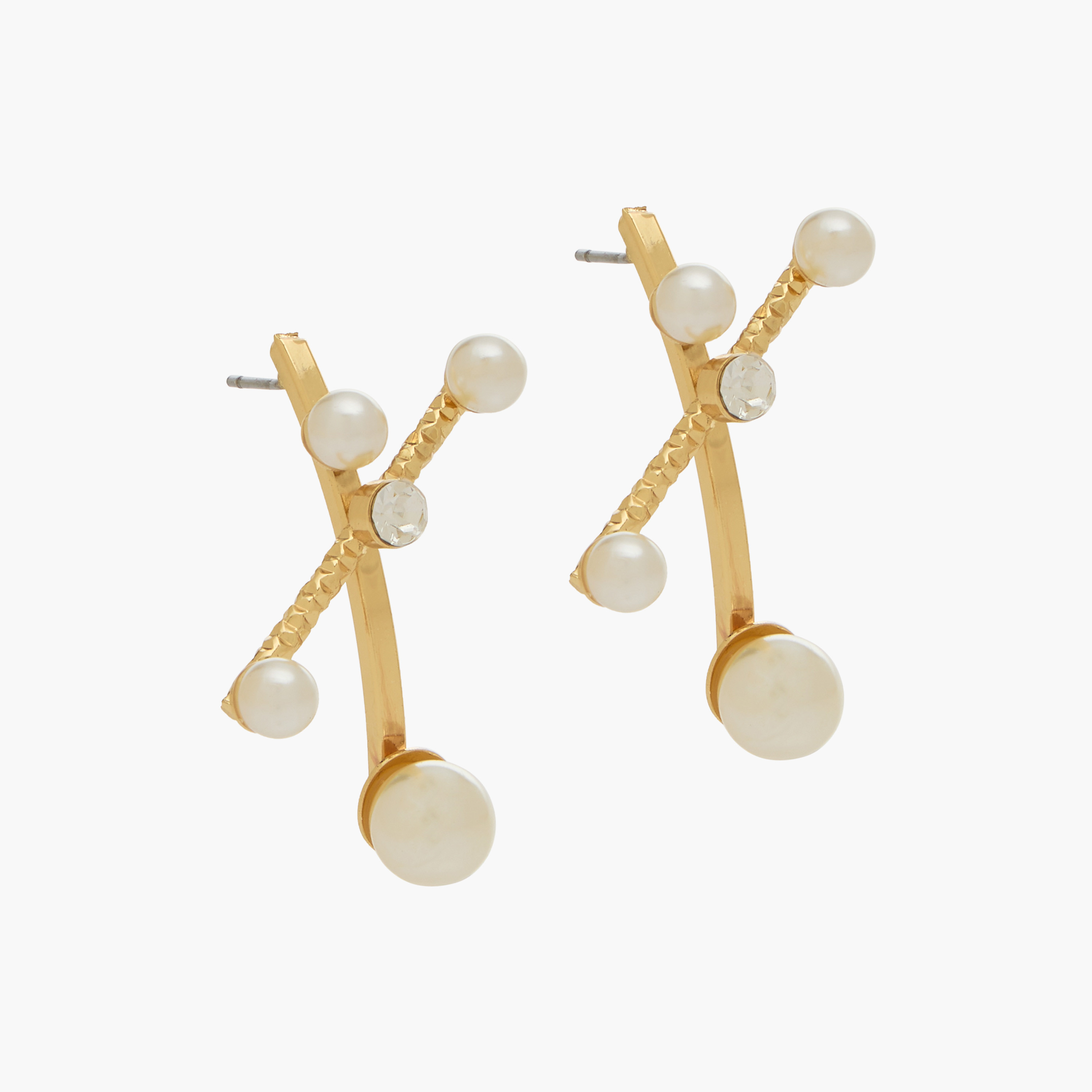 Metal Pearl Embellished Stud Earrings with Pushback Closure-women-watchesandjewellery-jewellery-earrings-image-2