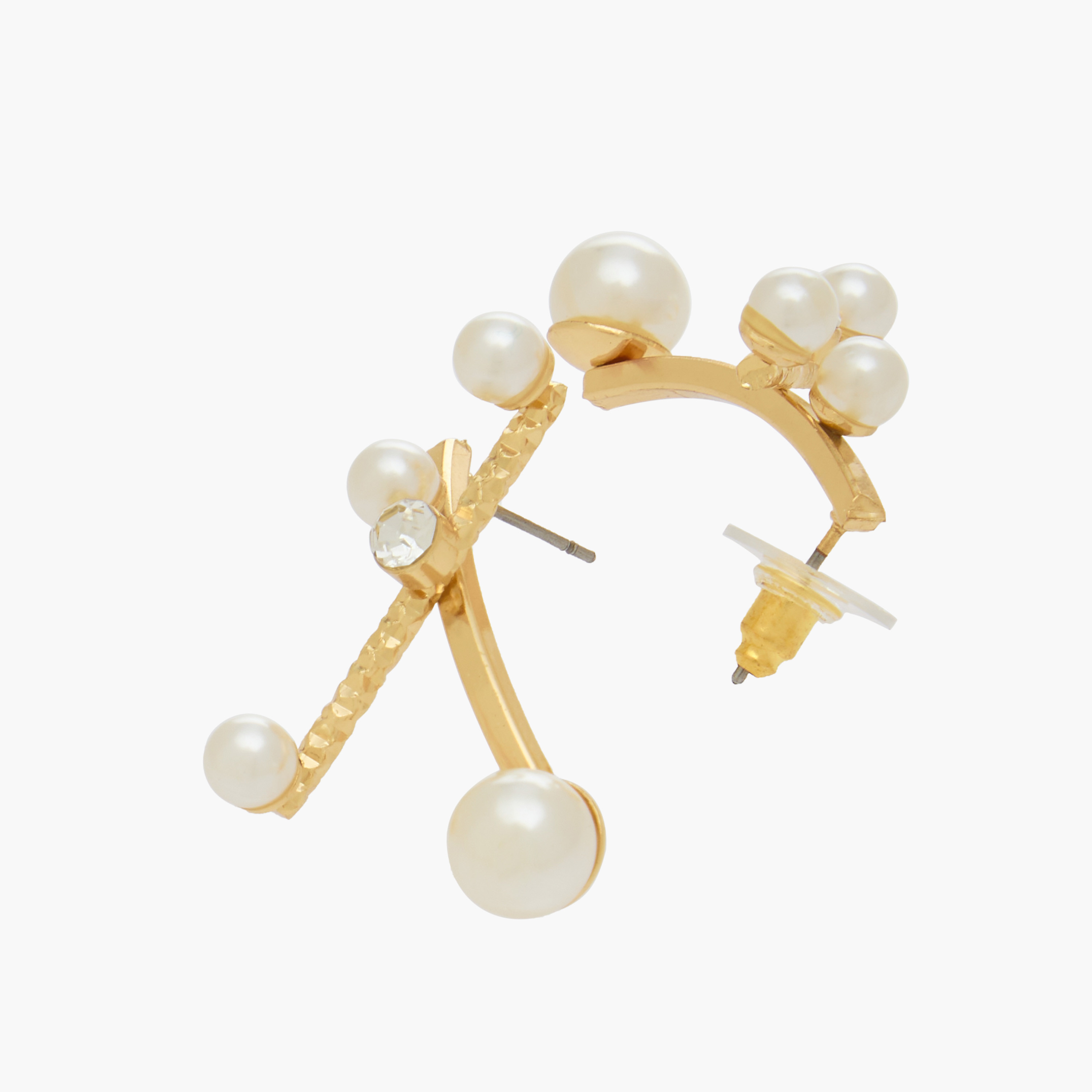 Metal Pearl Embellished Stud Earrings with Pushback Closure-women-watchesandjewellery-jewellery-earrings-image-3