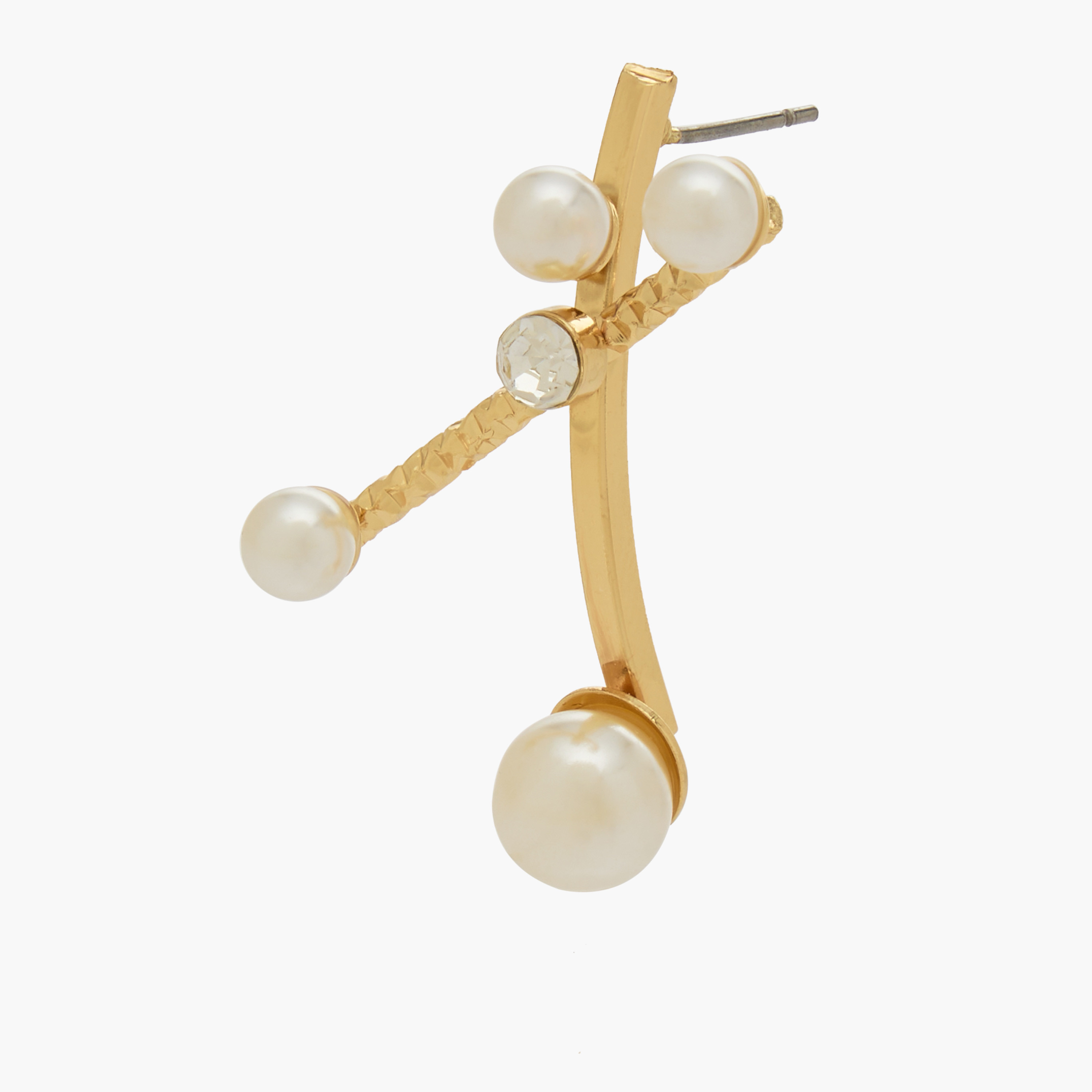 Metal Pearl Embellished Stud Earrings with Pushback Closure-women-watchesandjewellery-jewellery-earrings-image-4