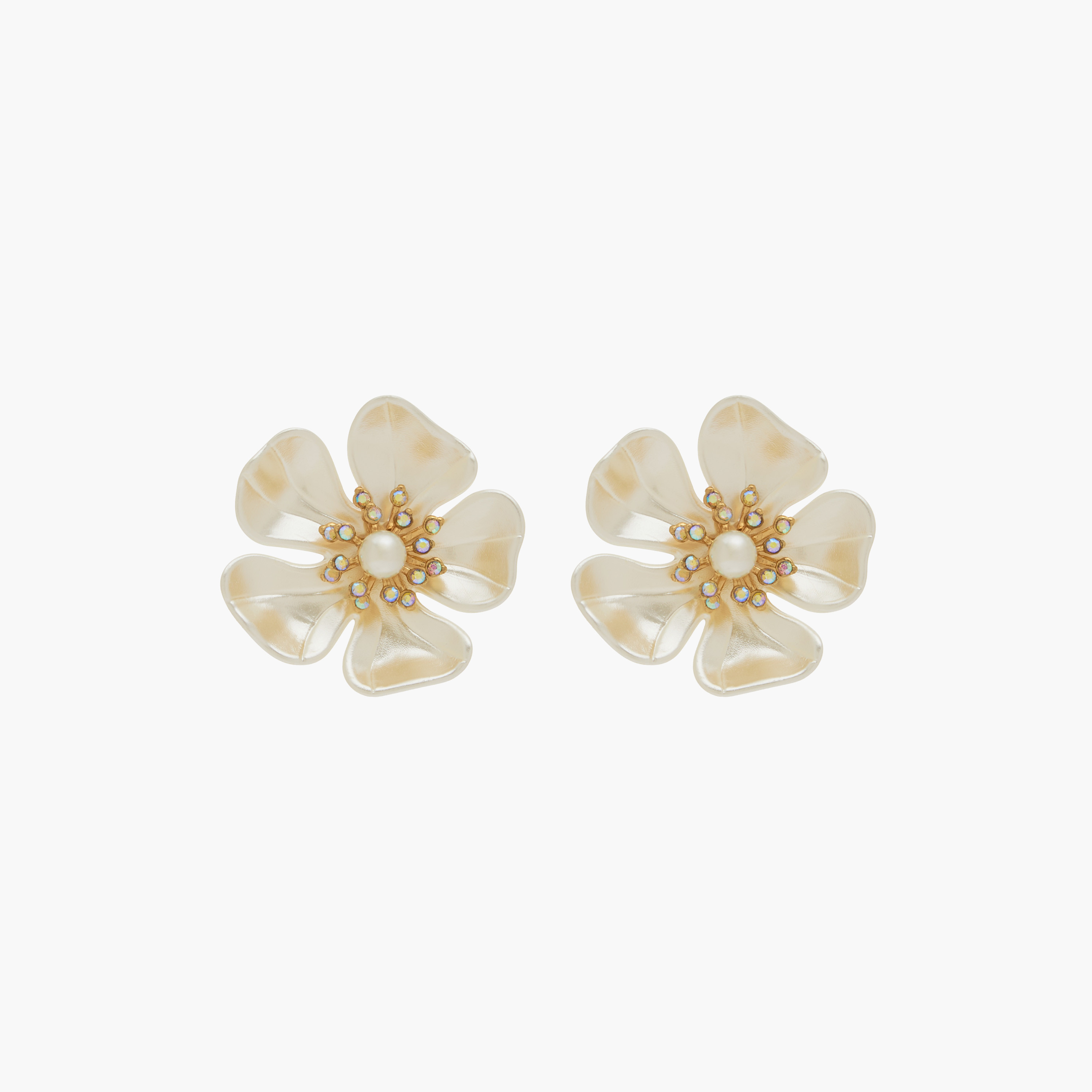 Gold Tone Floral Pearl Stud Earrings with Pushback Closure-women-watchesandjewellery-jewellery-earrings-image-1