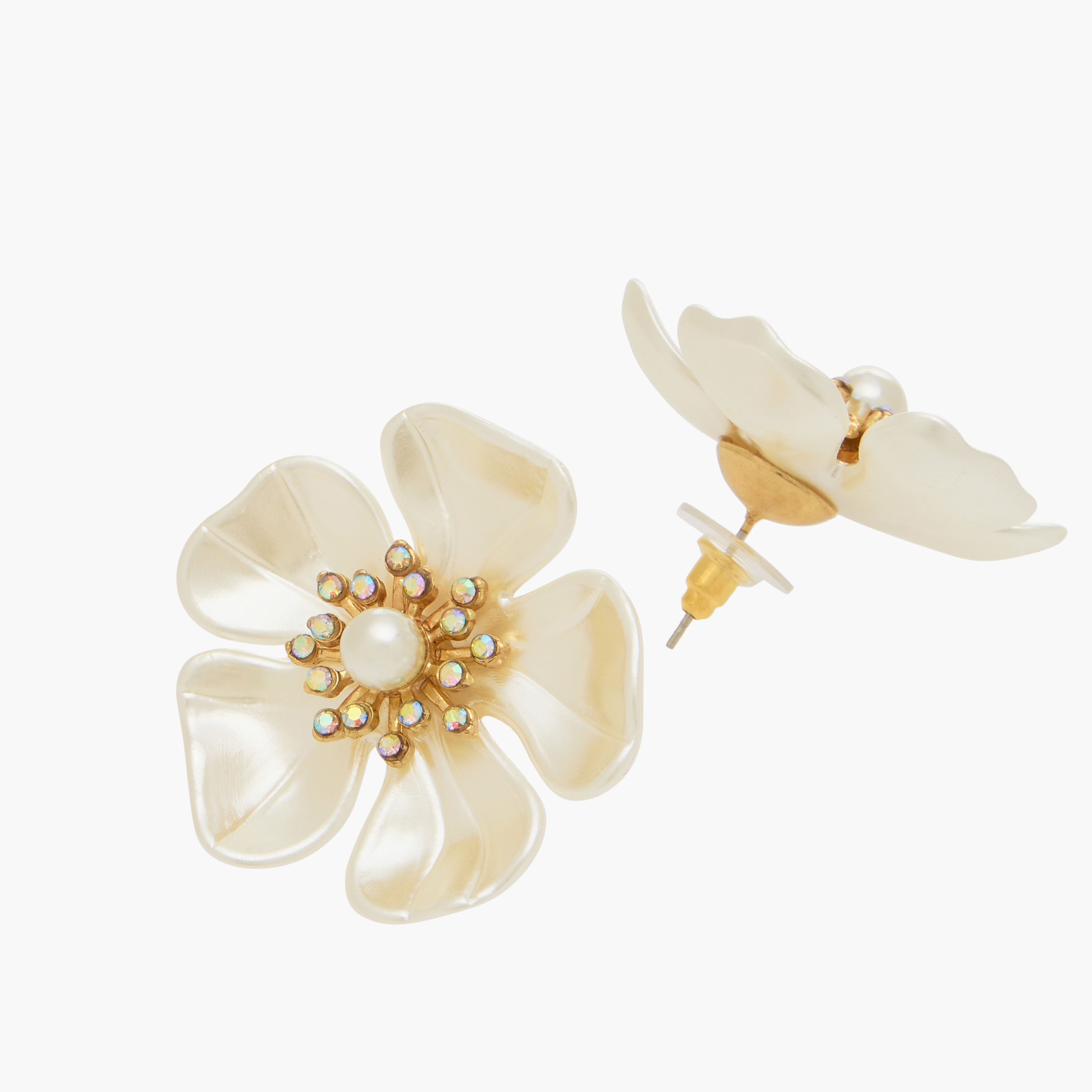 Gold Tone Floral Pearl Stud Earrings with Pushback Closure-women-watchesandjewellery-jewellery-earrings-image-3