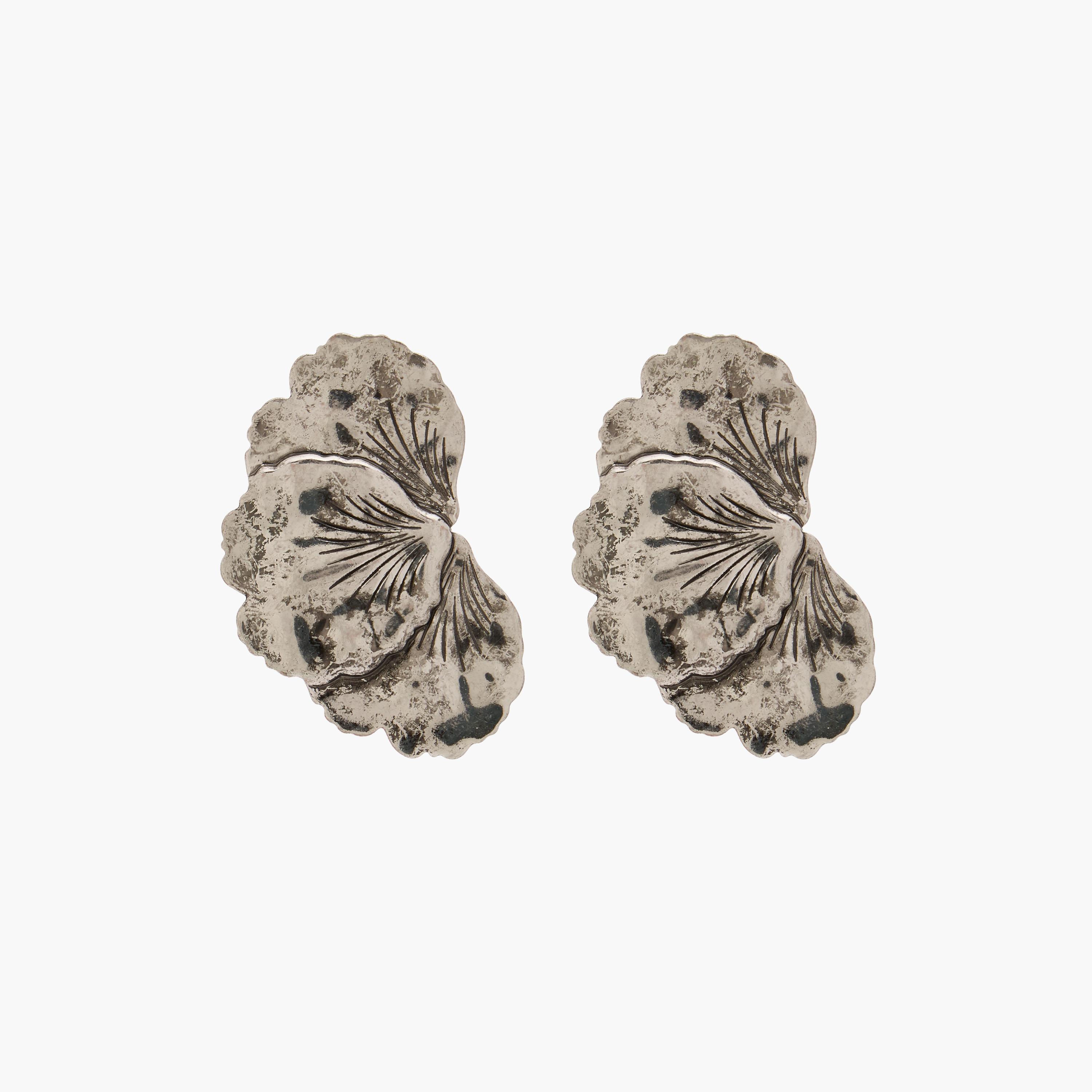 Metal Tone Floral Textured Stud Earrings with Pushback Closure-women-watchesandjewellery-jewellery-earrings-image-1