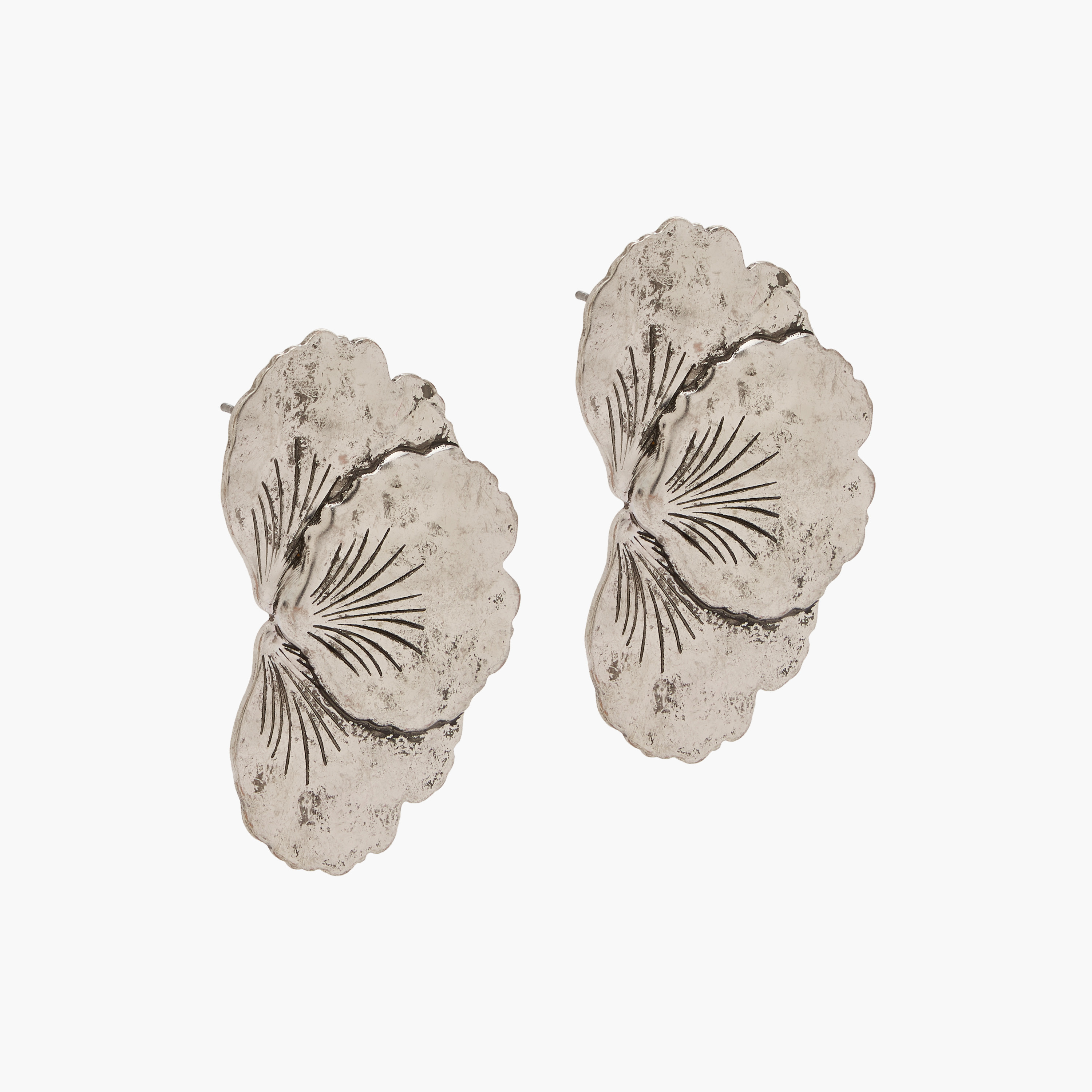Metal Tone Floral Textured Stud Earrings with Pushback Closure-women-watchesandjewellery-jewellery-earrings-image-2