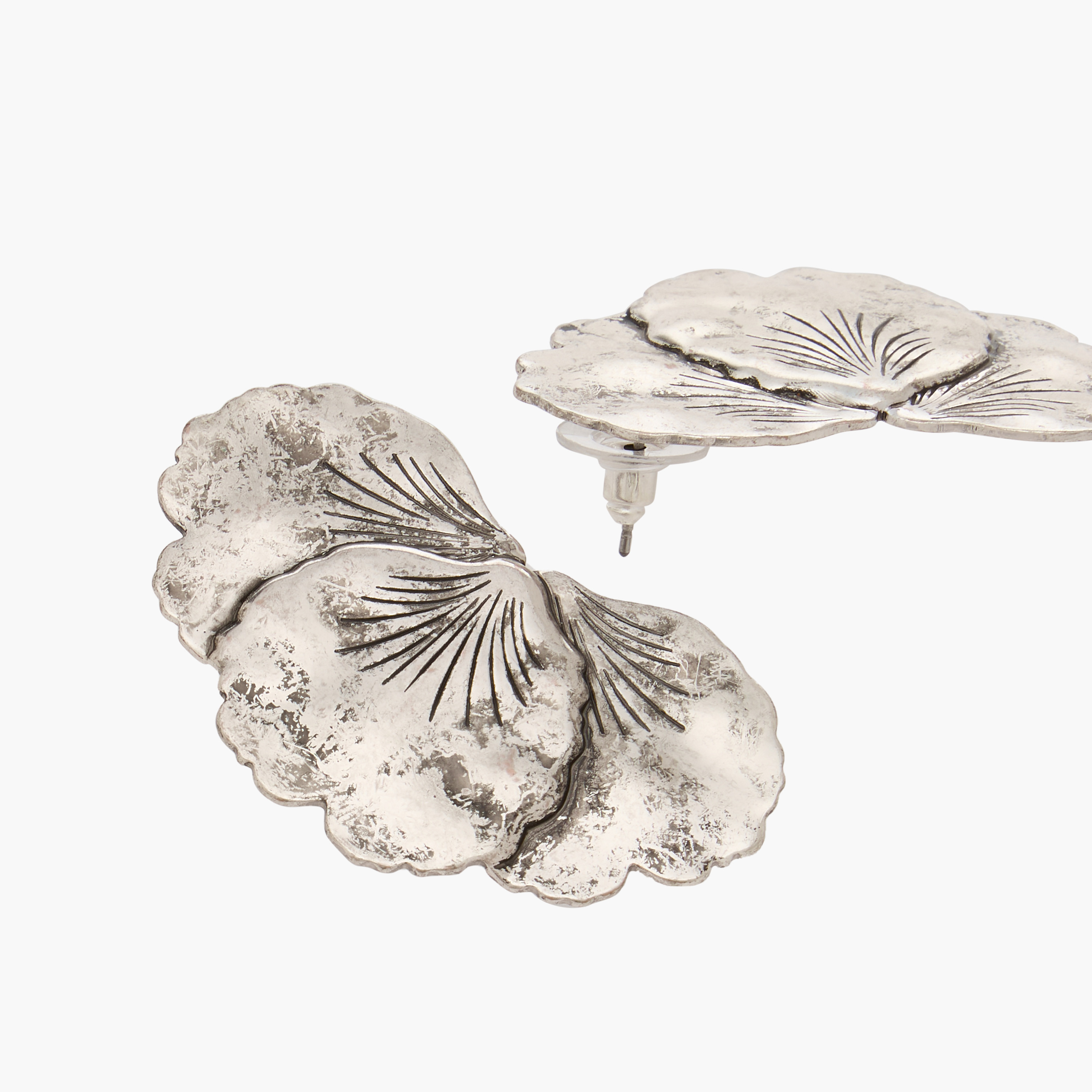 Metal Tone Floral Textured Stud Earrings with Pushback Closure-women-watchesandjewellery-jewellery-earrings-image-3