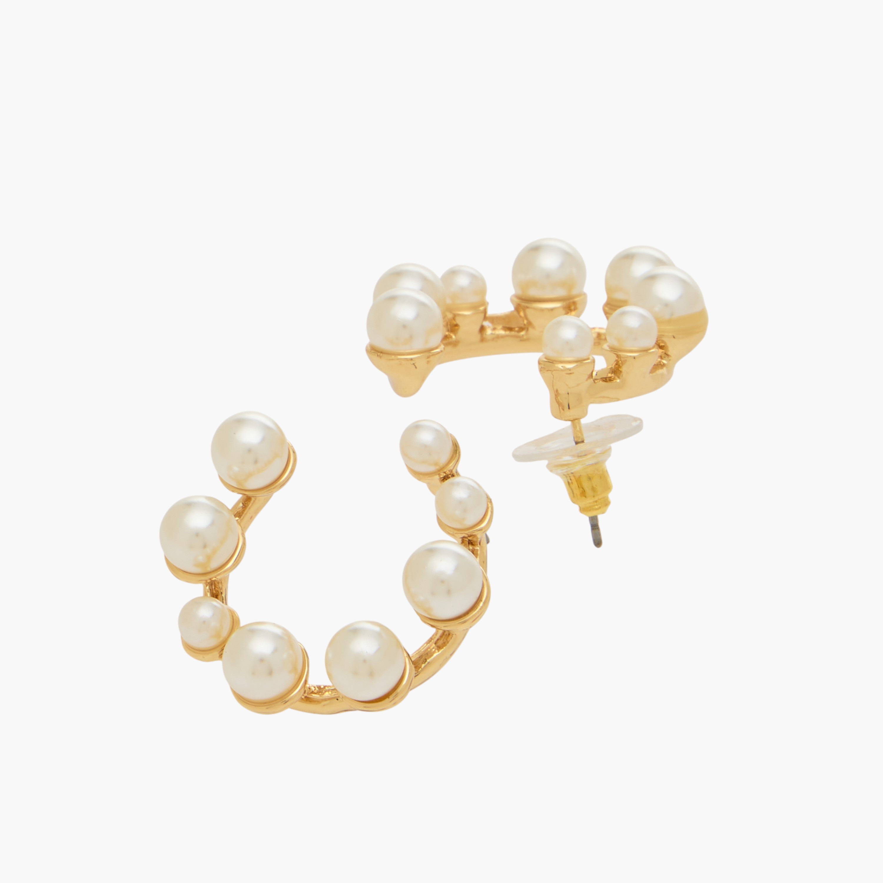 Gold Tone Pearl Stud Hoop Earrings with Pushback Closure-women-watchesandjewellery-jewellery-earrings-image-3